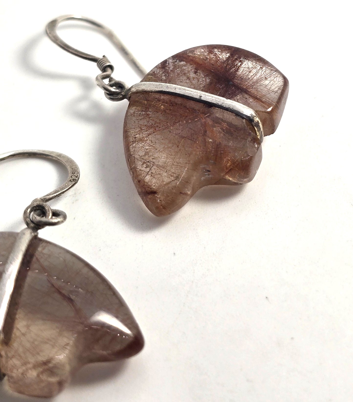 Zuni bear red rutilated quartz sterling silver vintage Southwestern earrings