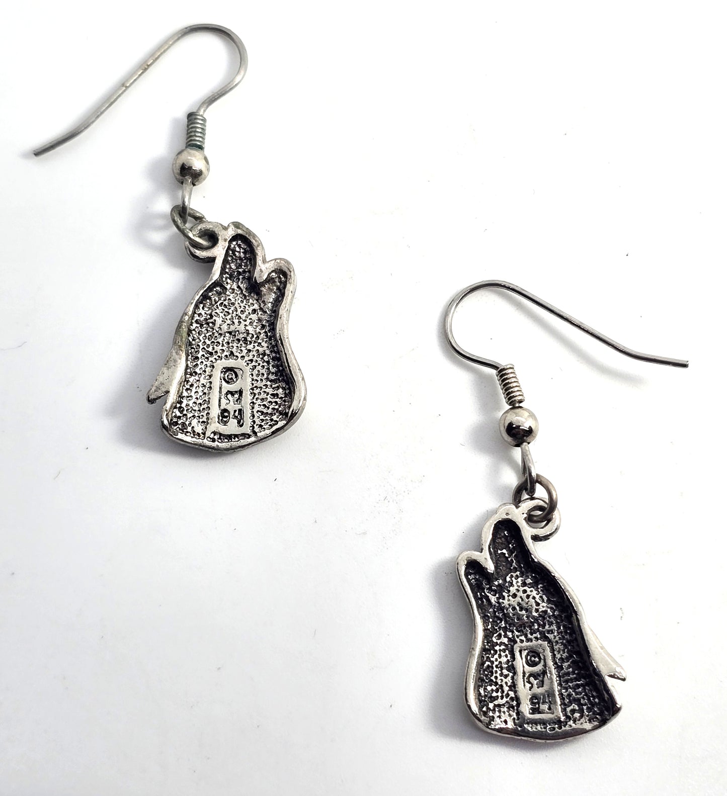 SW Howling at the moon wolf Pewter 1994 vintage signed earrings