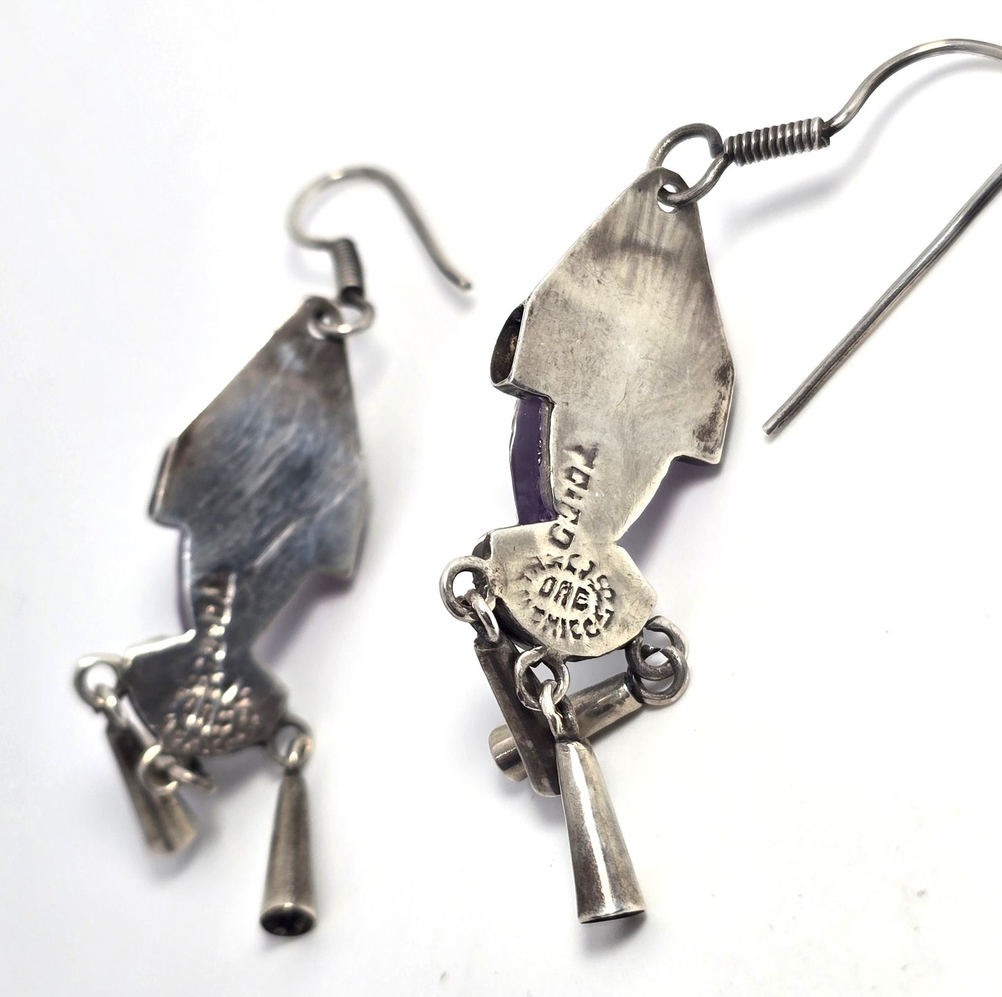 DAC Amethyst malachite Mask Hencho en Mexico sterling silver vintage Taxco earrings