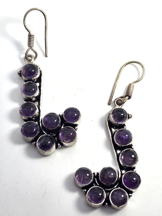 Amethyst large pigeon bird vintage silver plated long drop earrings