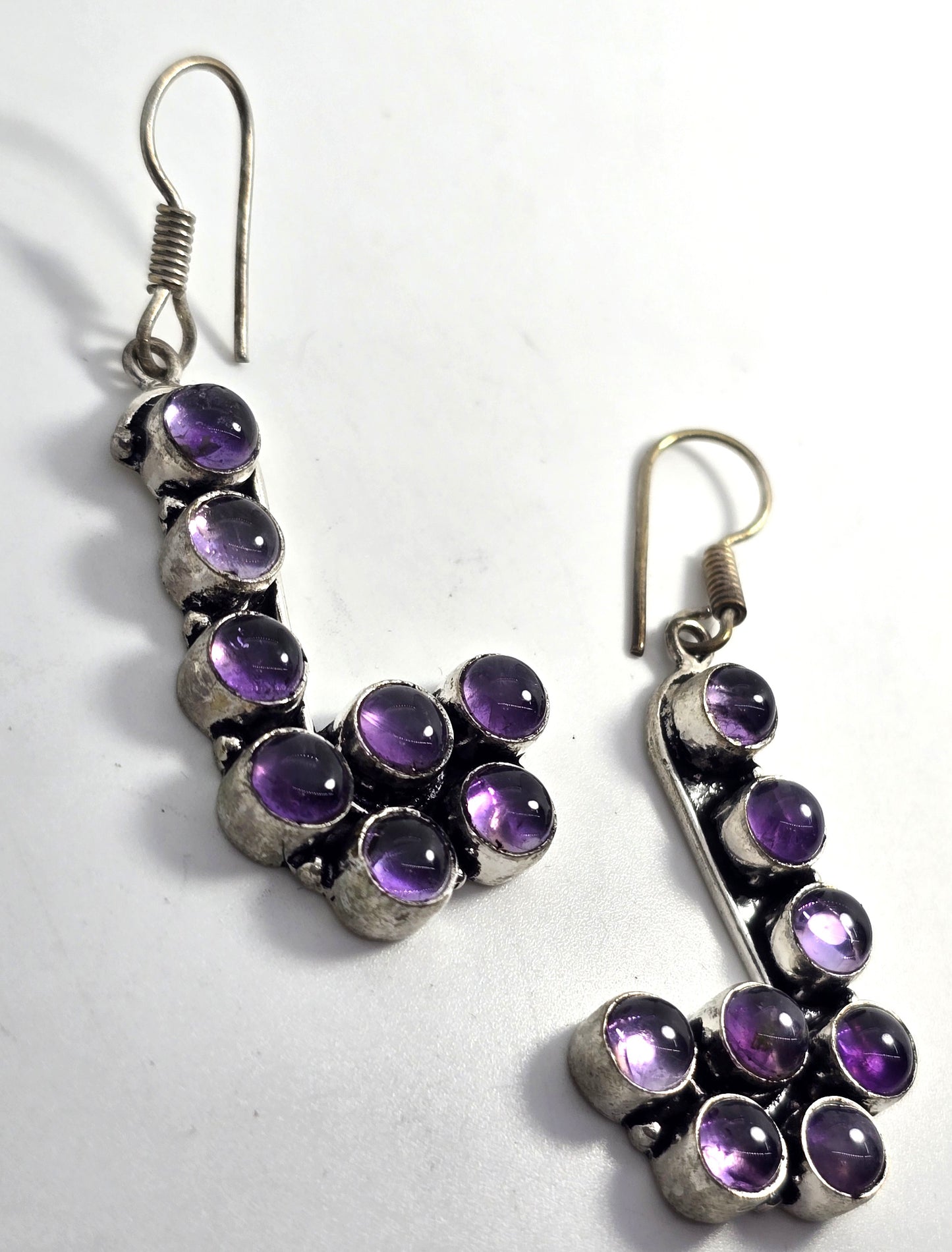 Amethyst large pigeon bird vintage silver plated long drop earrings