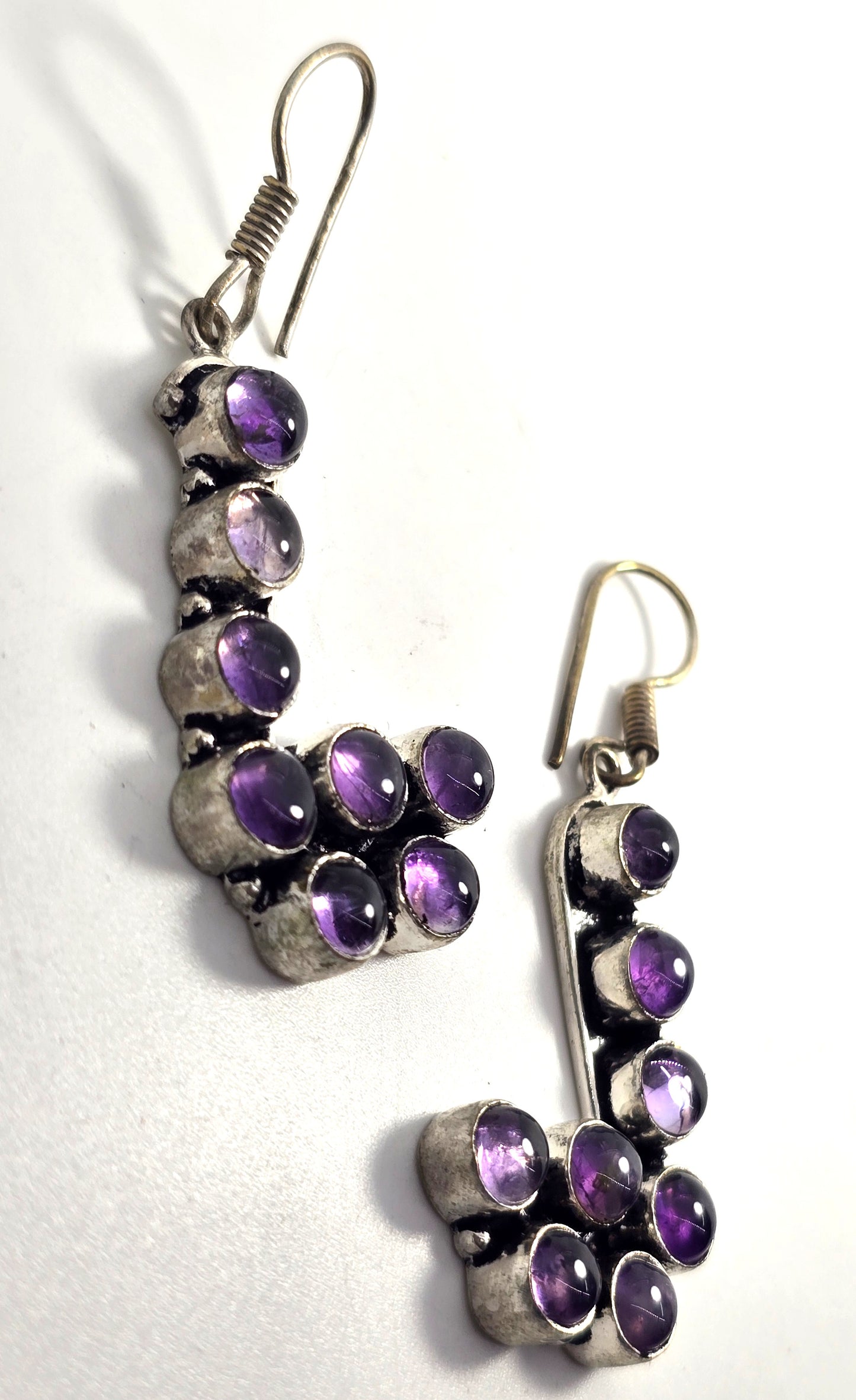 Amethyst large pigeon bird vintage silver plated long drop earrings
