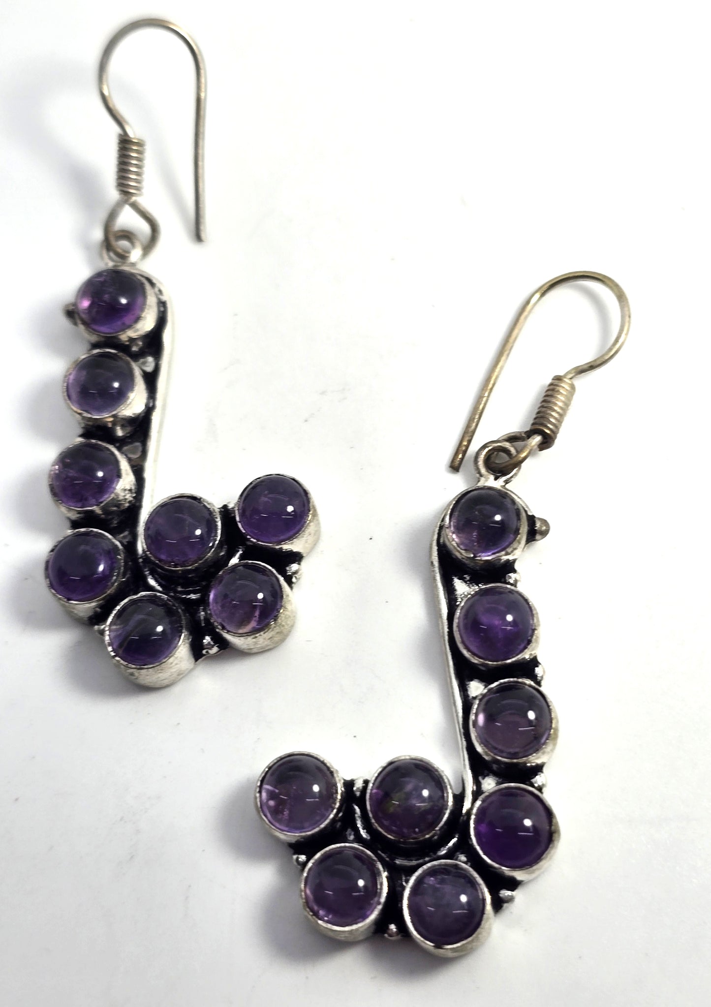 Amethyst large pigeon bird vintage silver plated long drop earrings