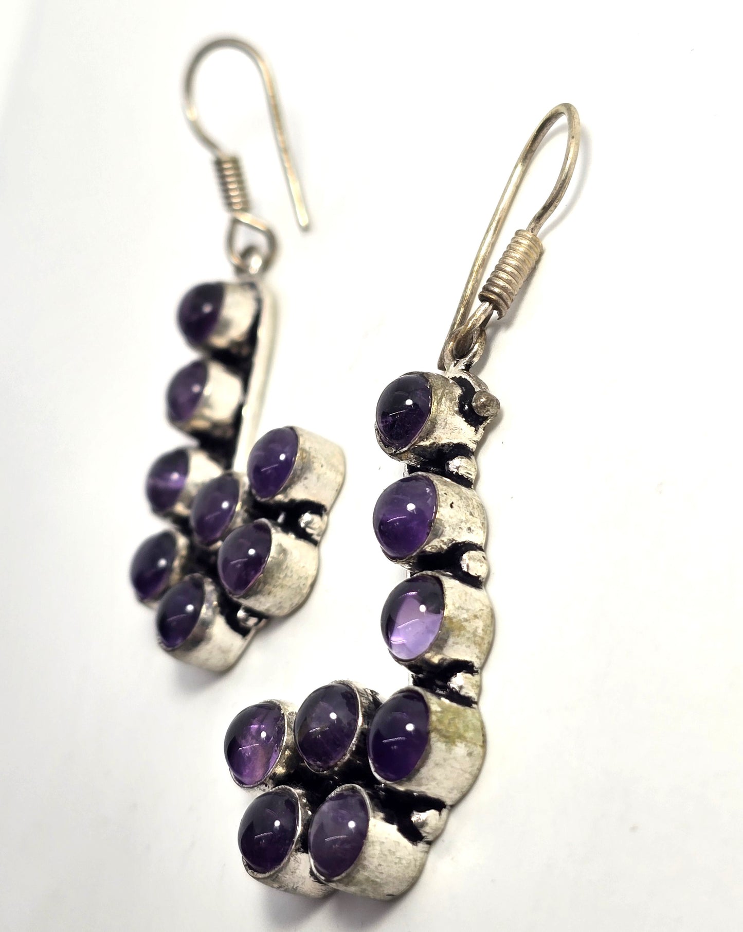 Amethyst large pigeon bird vintage silver plated long drop earrings