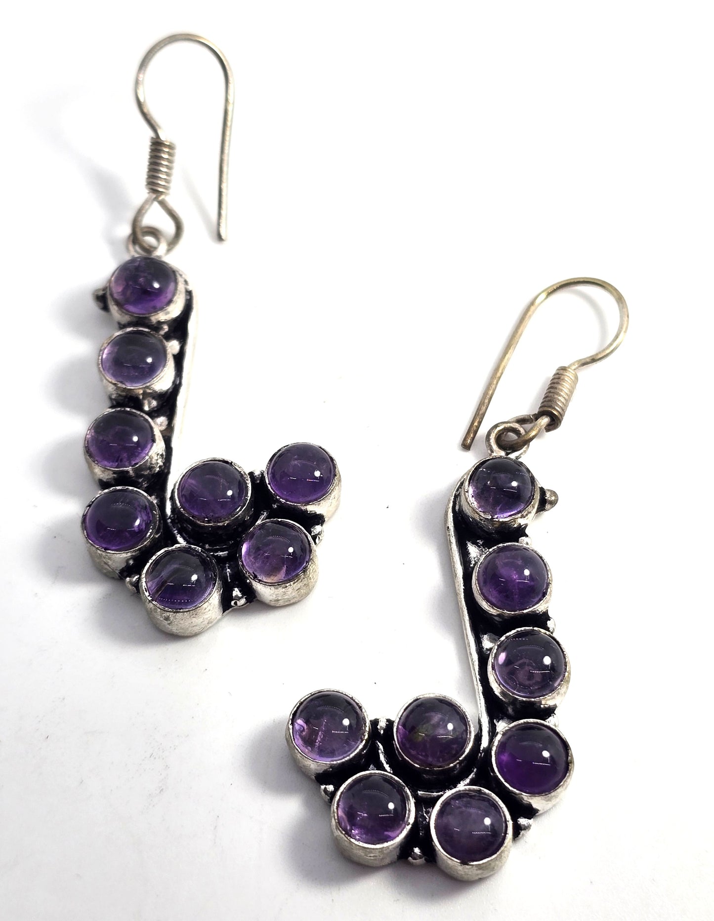 Amethyst large pigeon bird vintage silver plated long drop earrings