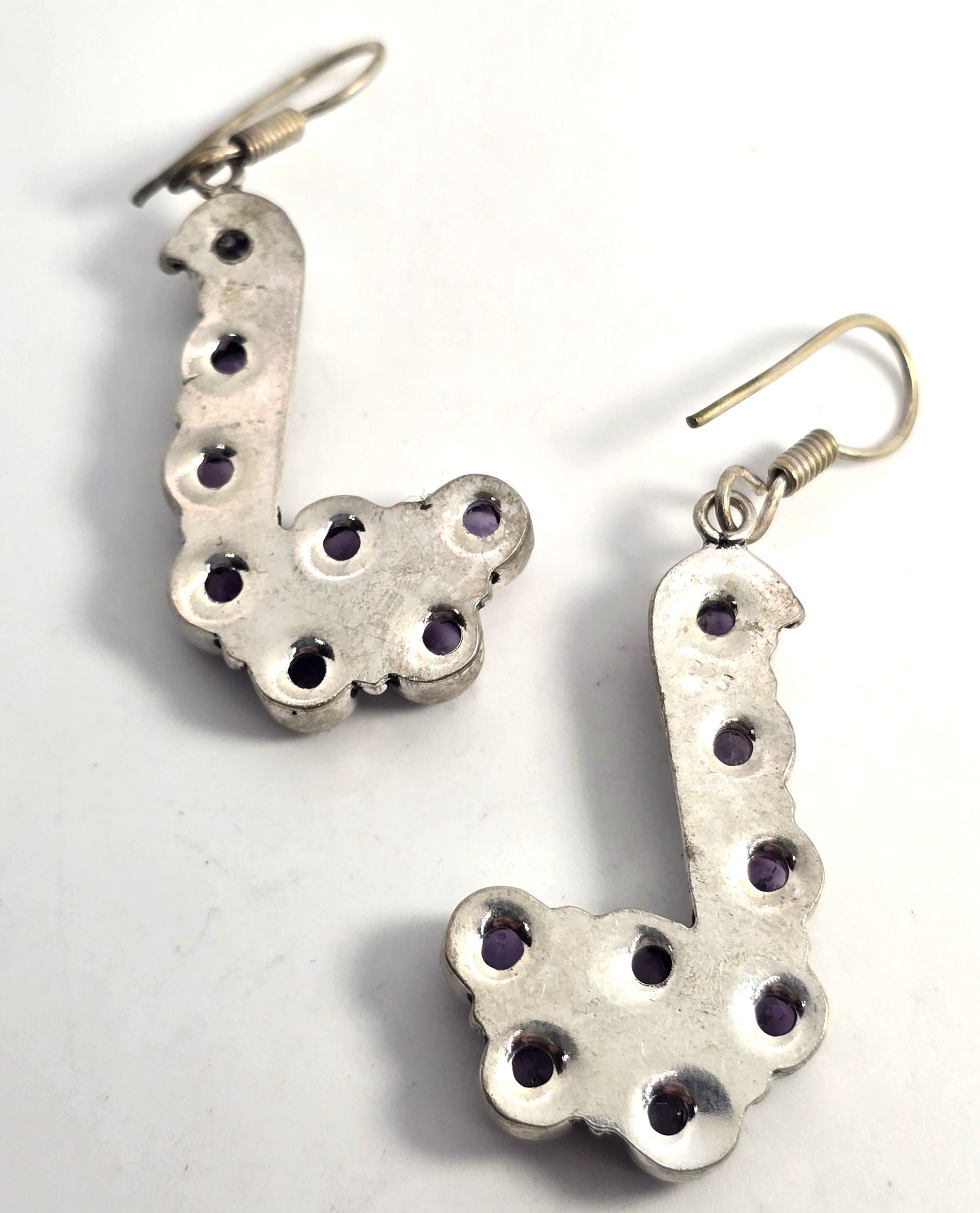 Amethyst large pigeon bird vintage silver plated long drop earrings