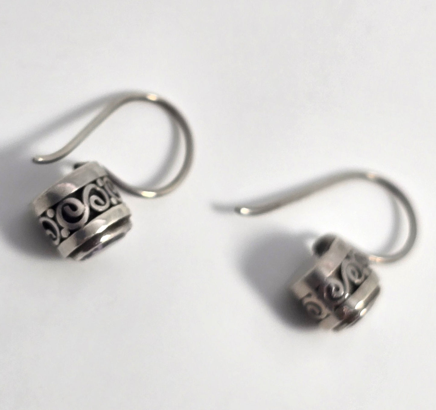 Amethyst purple gemstone tribal Bali style vintage sterling silver earrings