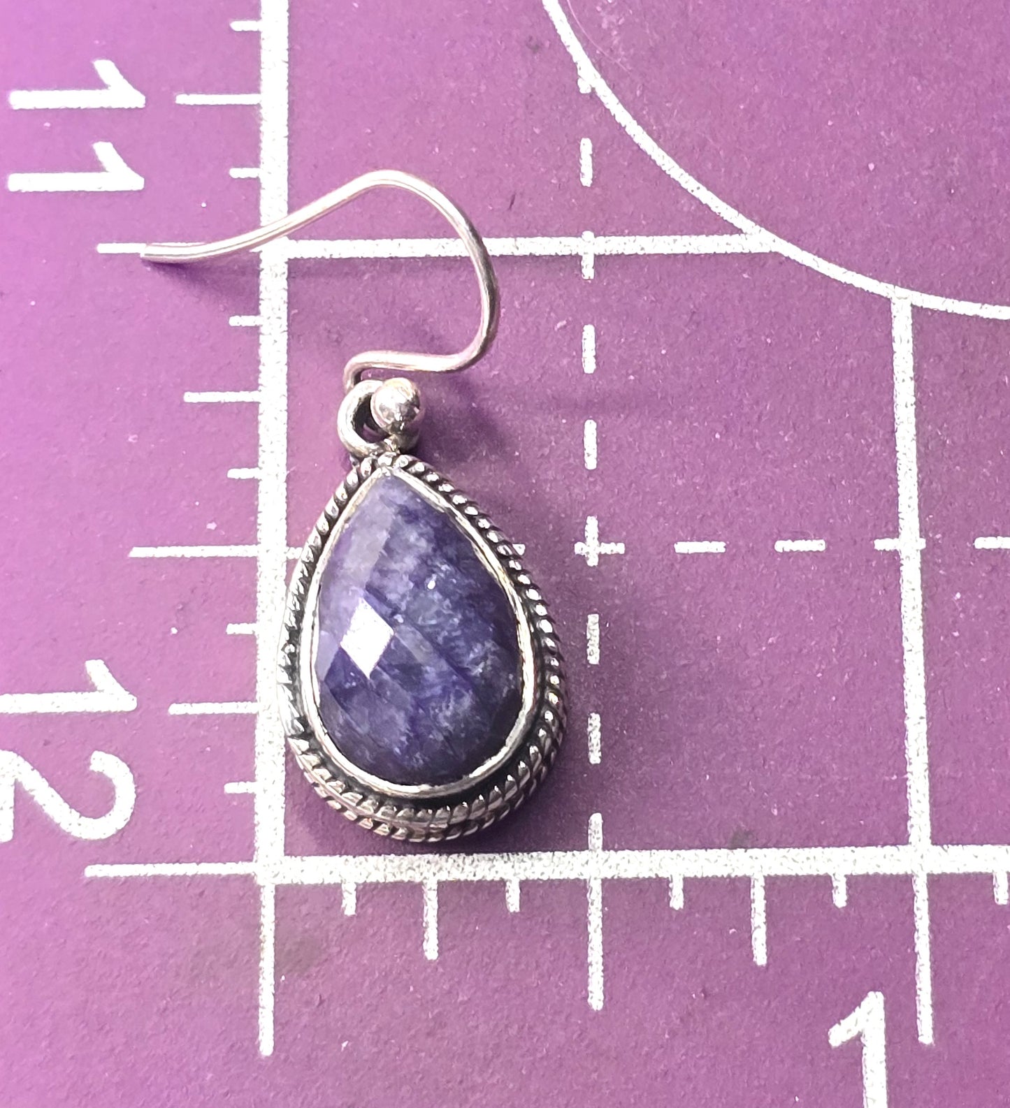 BJC Natural corundum blue Sapphire gemstone faceted pear sterling silver earrings