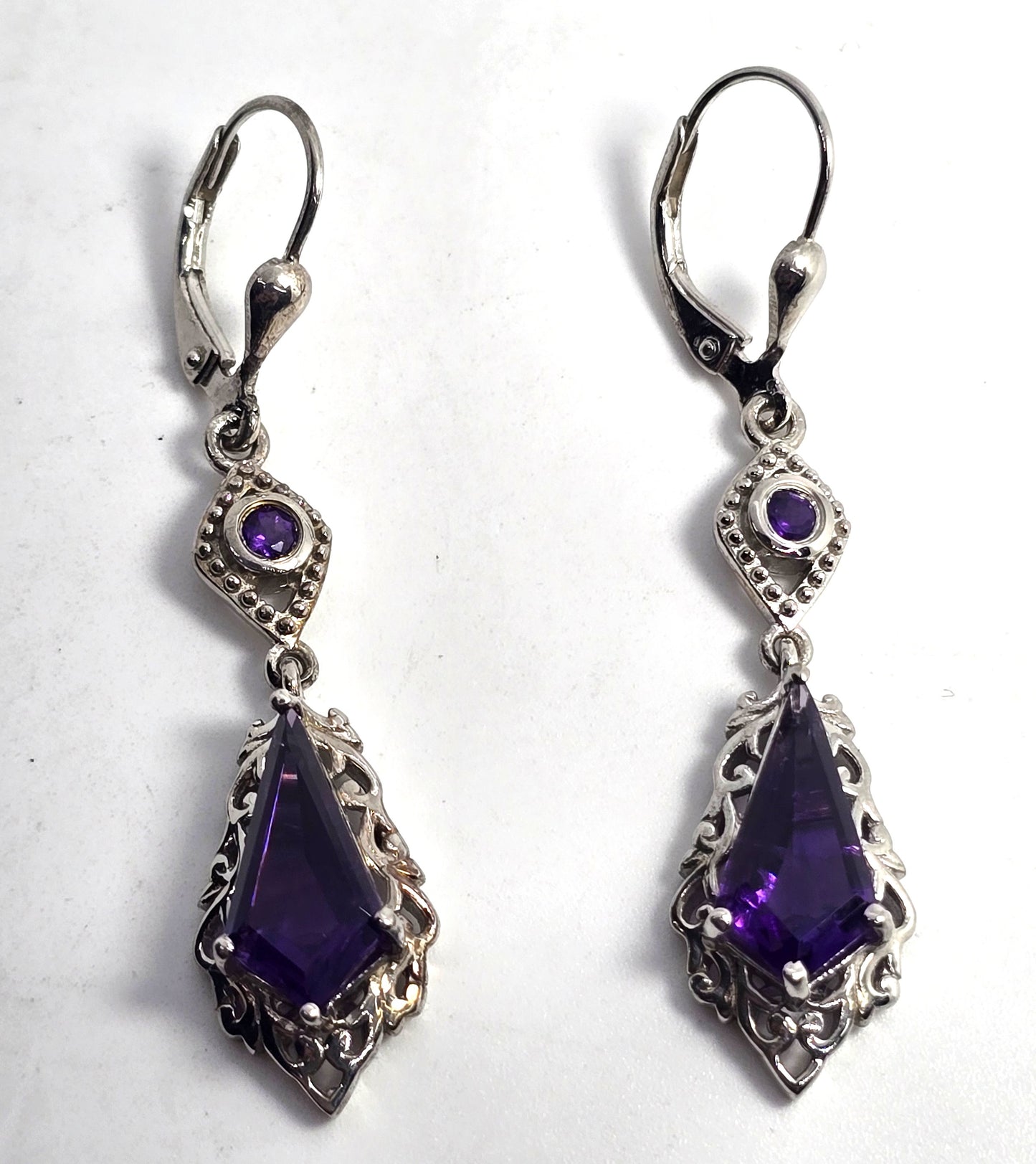 D' Joy Zambian Amethyst purple gemstone 1.75 inch drop sterling silver earrings