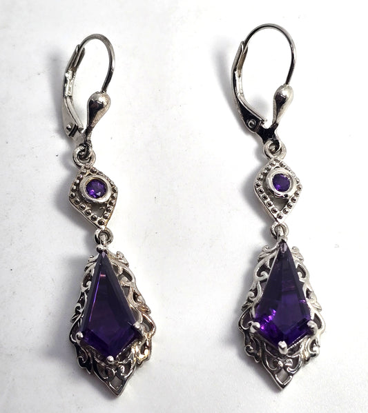 D' Joy Zambian Amethyst purple gemstone 1.75 inch drop sterling silver earrings