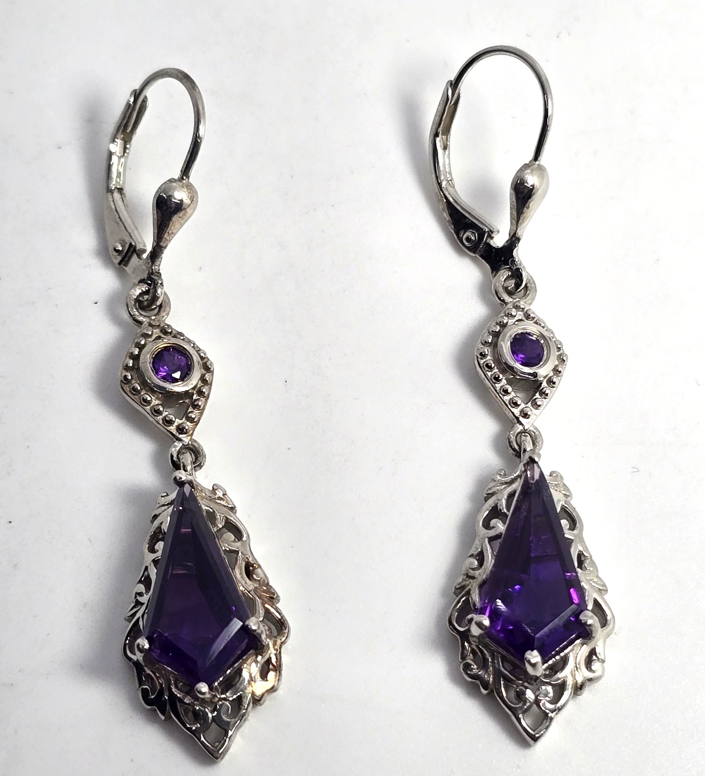 D' Joy Zambian Amethyst purple gemstone 1.75 inch drop sterling silver earrings