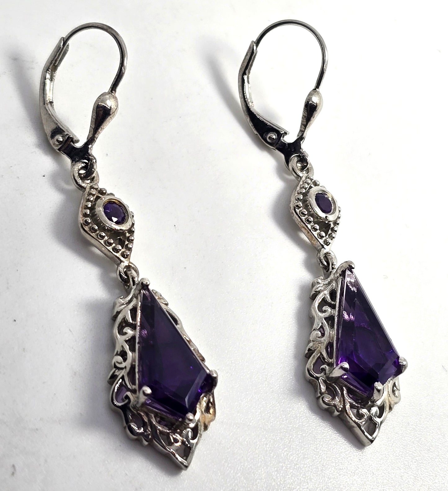D' Joy Zambian Amethyst purple gemstone 1.75 inch drop sterling silver earrings