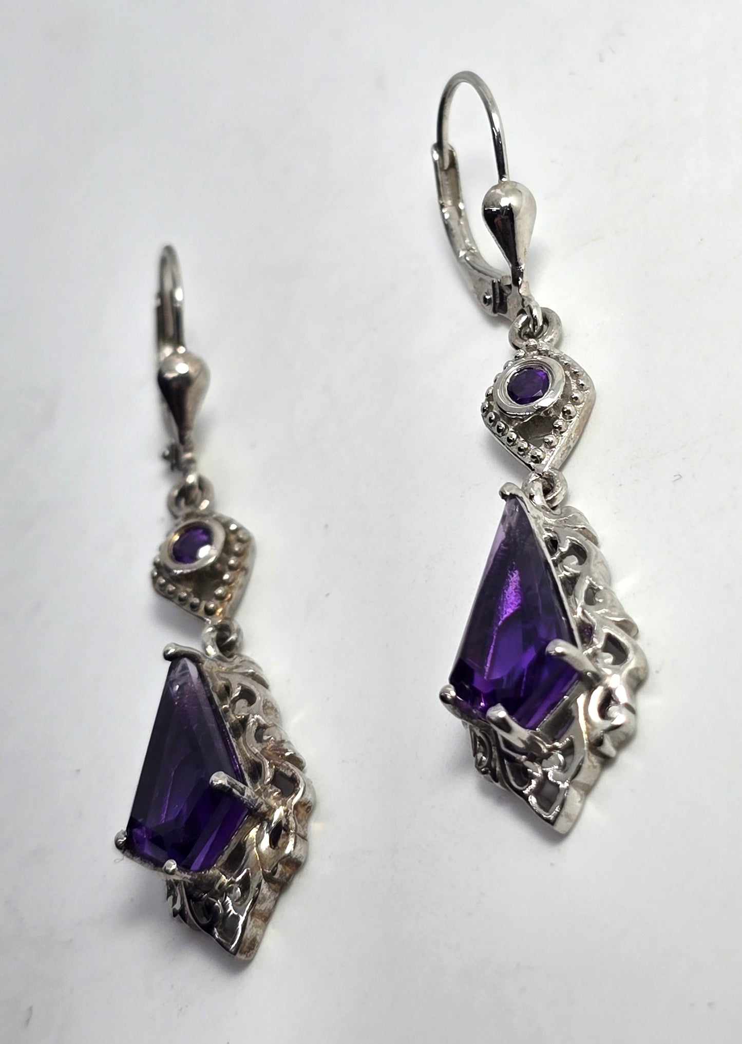 D' Joy Zambian Amethyst purple gemstone 1.75 inch drop sterling silver earrings