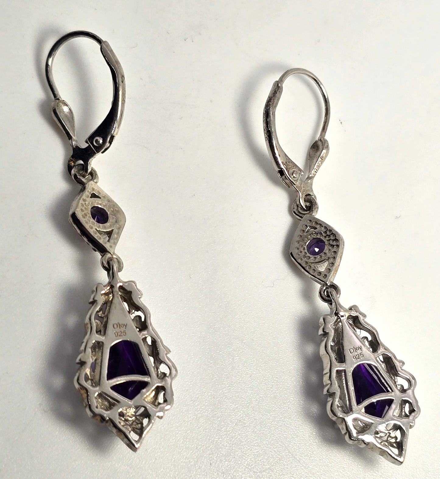 D' Joy Zambian Amethyst purple gemstone 1.75 inch drop sterling silver earrings