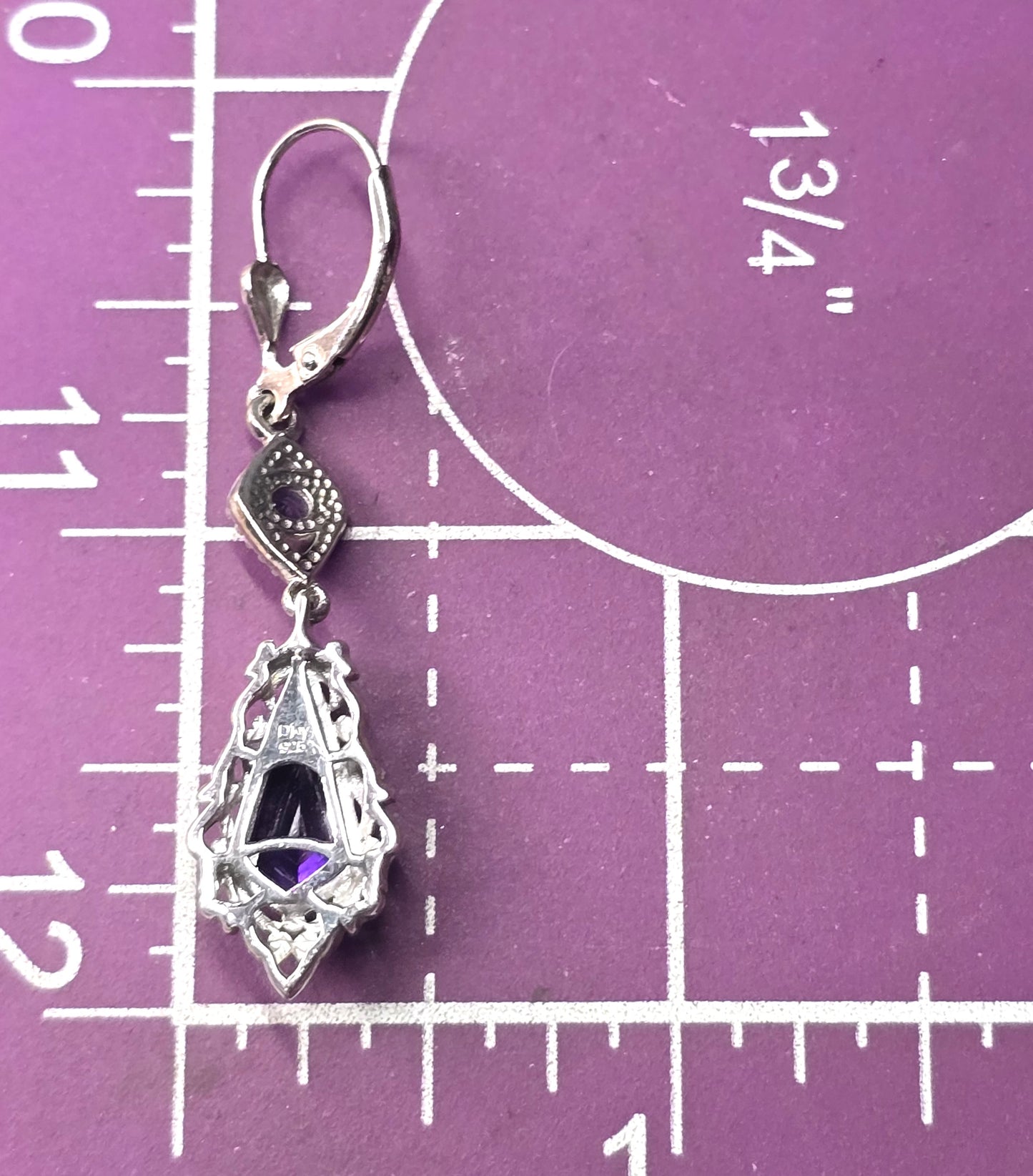 D' Joy Zambian Amethyst purple gemstone 1.75 inch drop sterling silver earrings