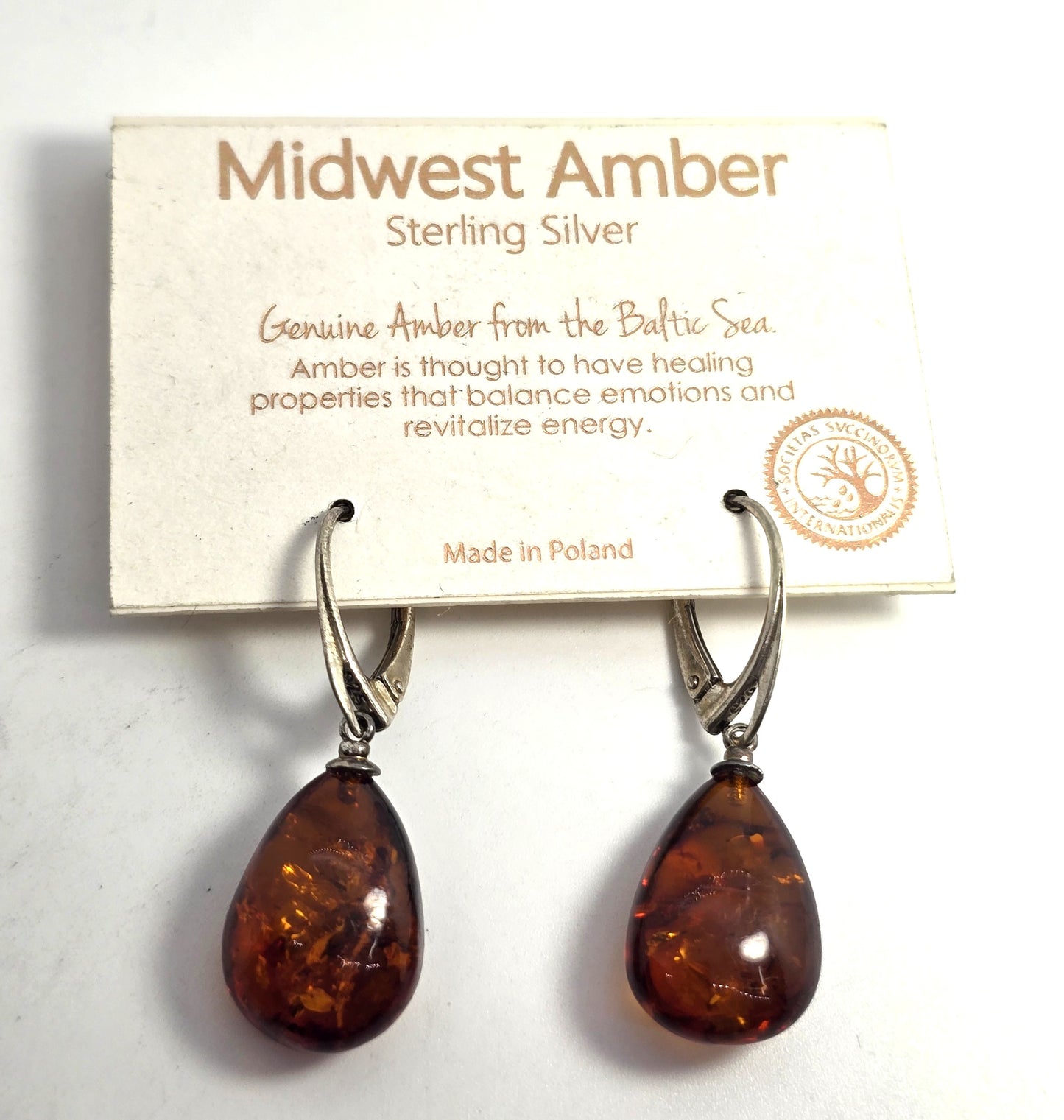 Polish amber sterling silver Drop Poland amber lever back earrings