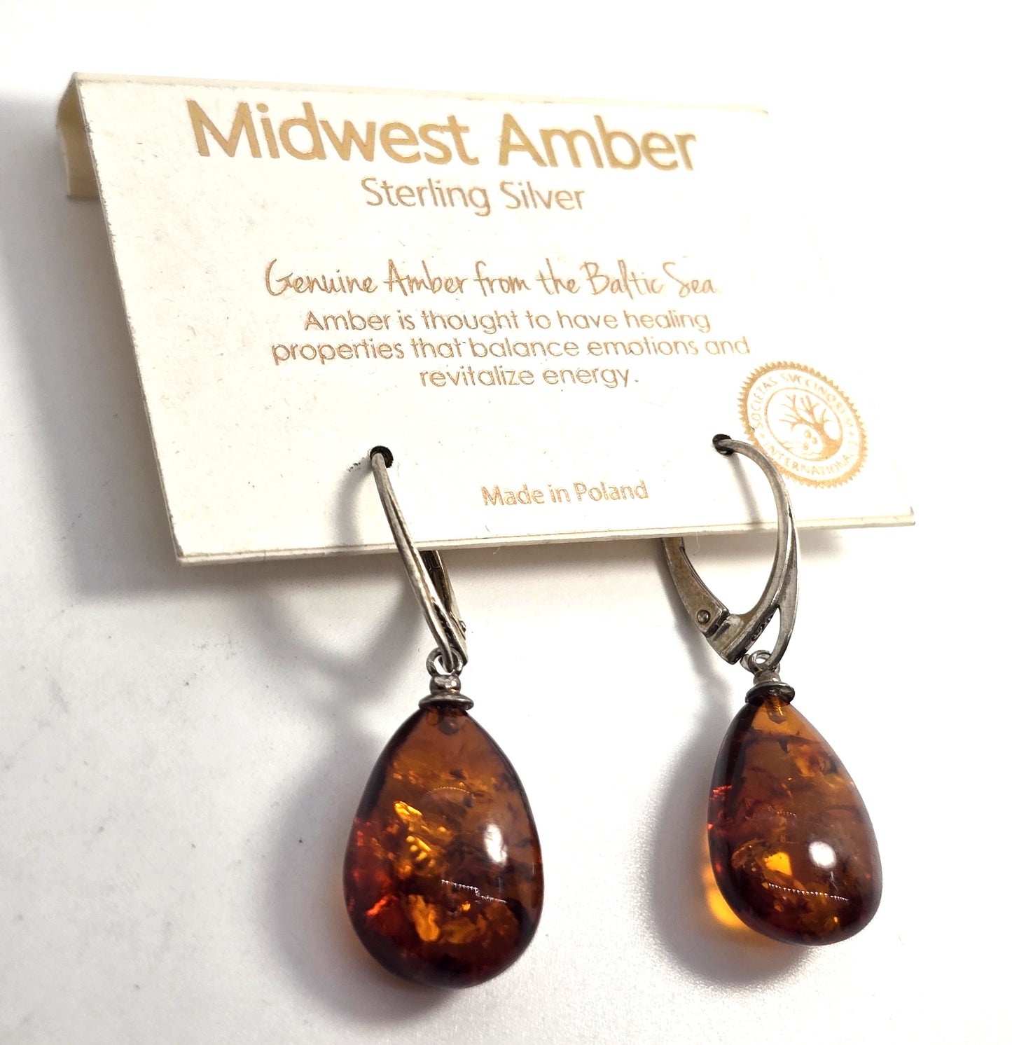 Polish amber sterling silver Drop Poland amber lever back earrings