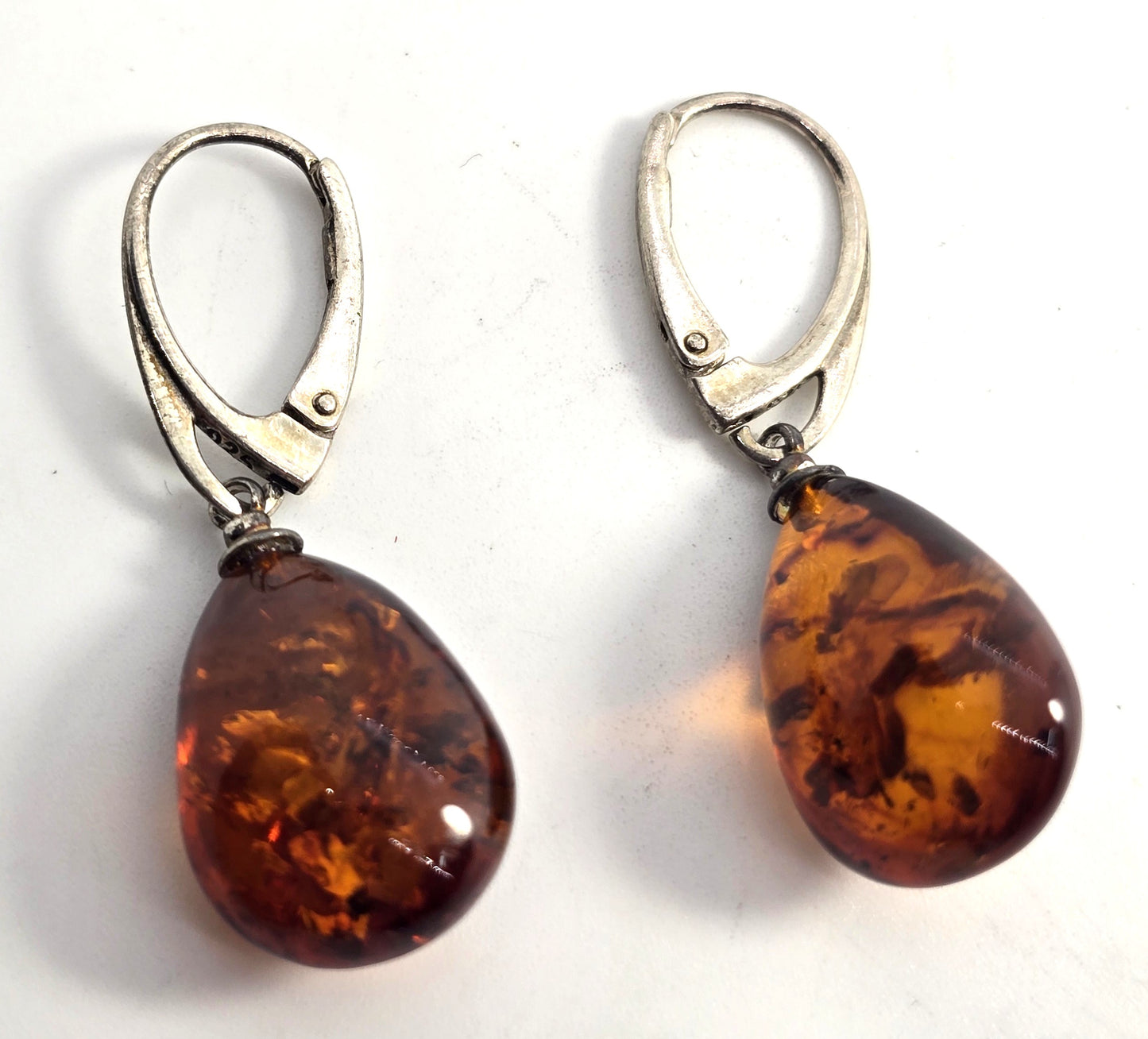 Polish amber sterling silver Drop Poland amber lever back earrings
