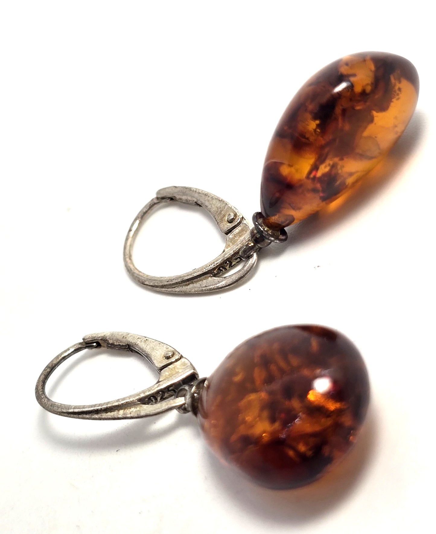 Polish amber sterling silver Drop Poland amber lever back earrings