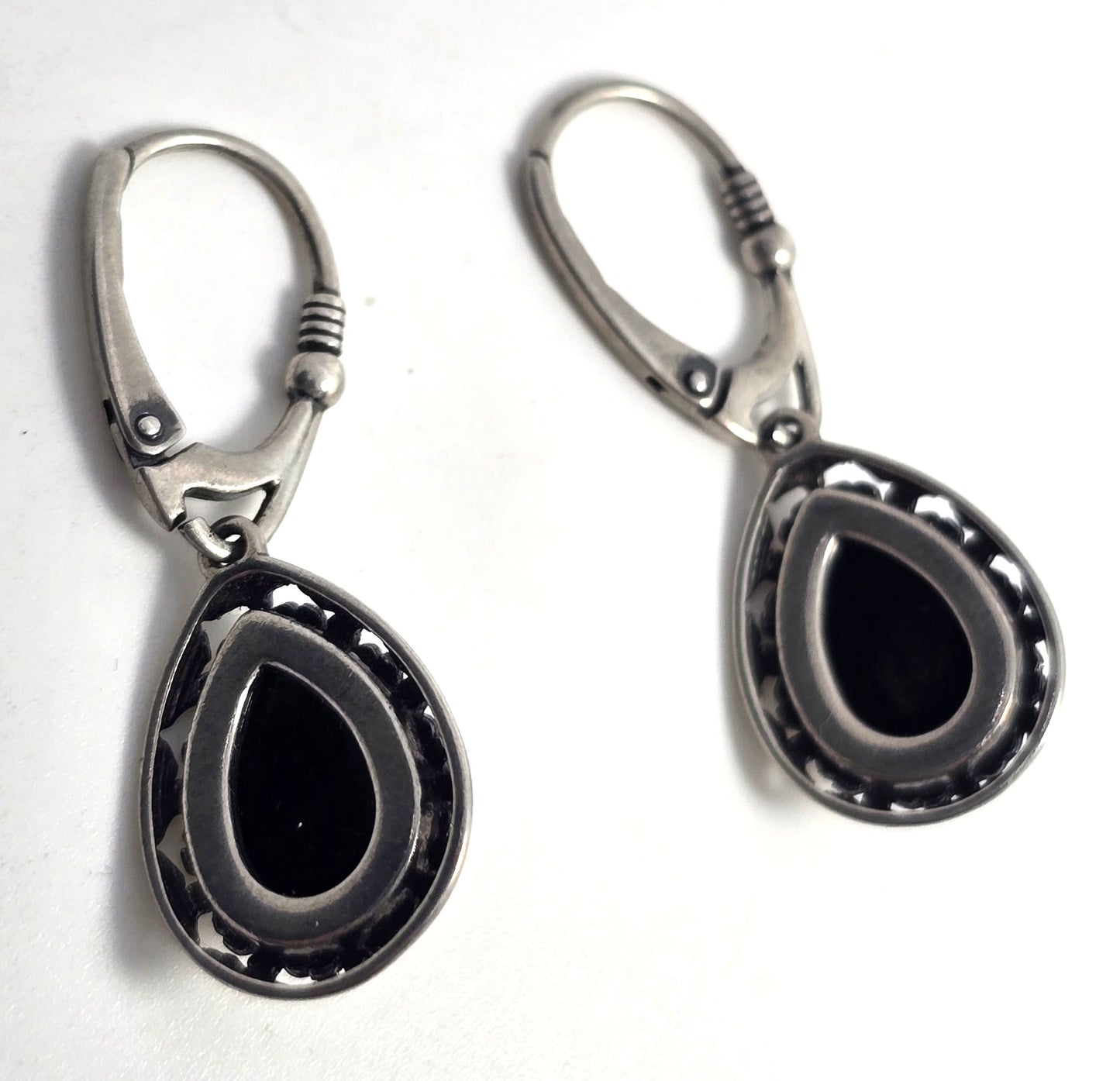Polish Green amber sterling silver Drop lever back earrings