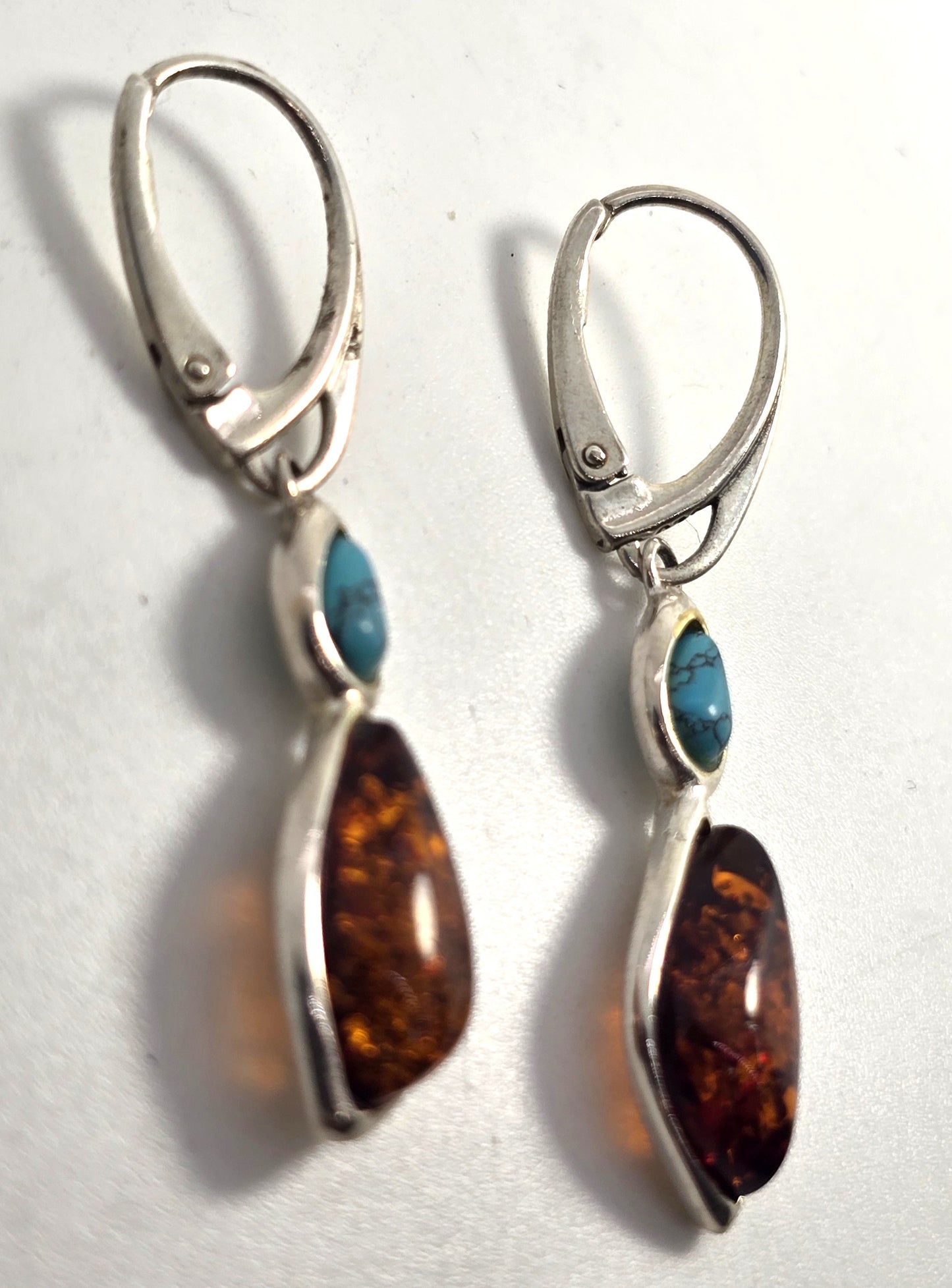 Polish amber dyed blue howlite sterling silver Drop lever back earrings