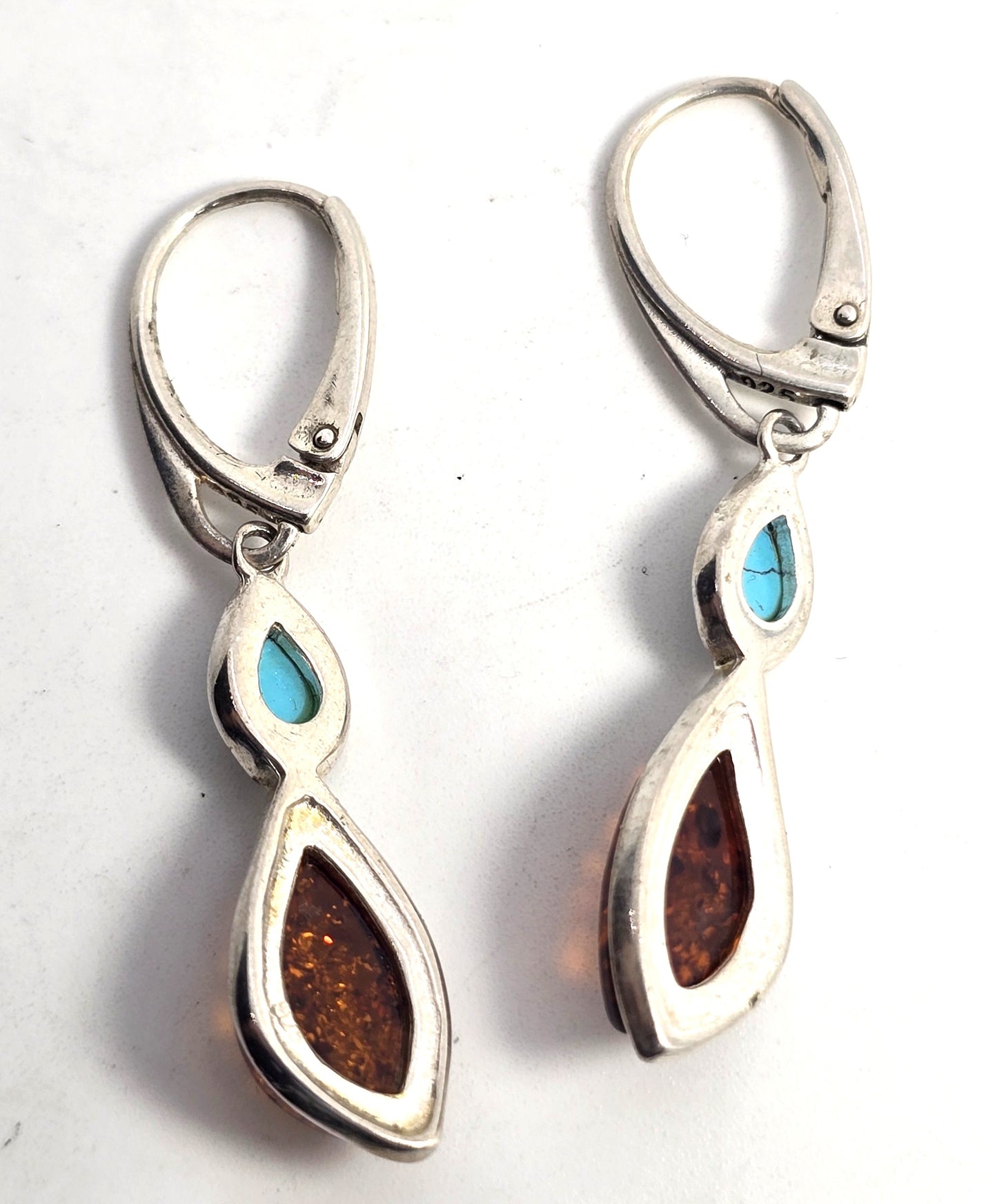 Polish amber dyed blue howlite sterling silver Drop lever back earrings