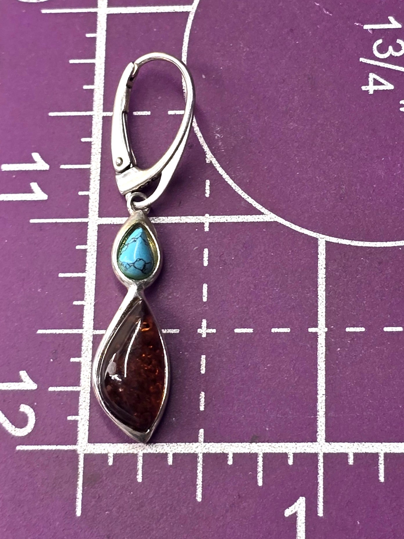 Polish amber dyed blue howlite sterling silver Drop lever back earrings