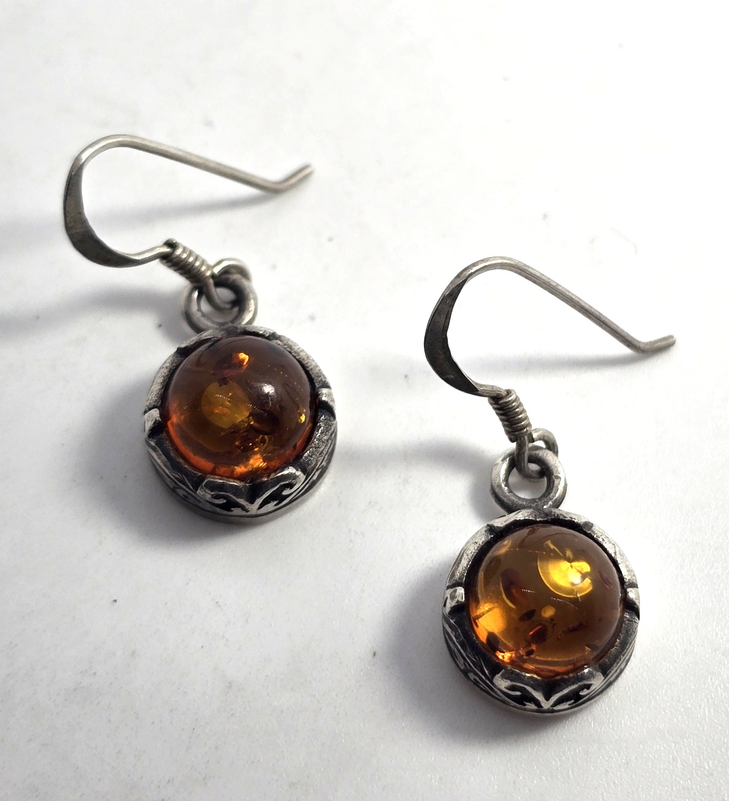 Polish amber sterling silver filigree Drop lever back earrings