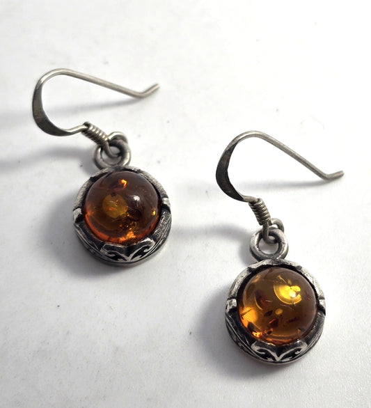 Polish amber sterling silver filigree Drop lever back earrings