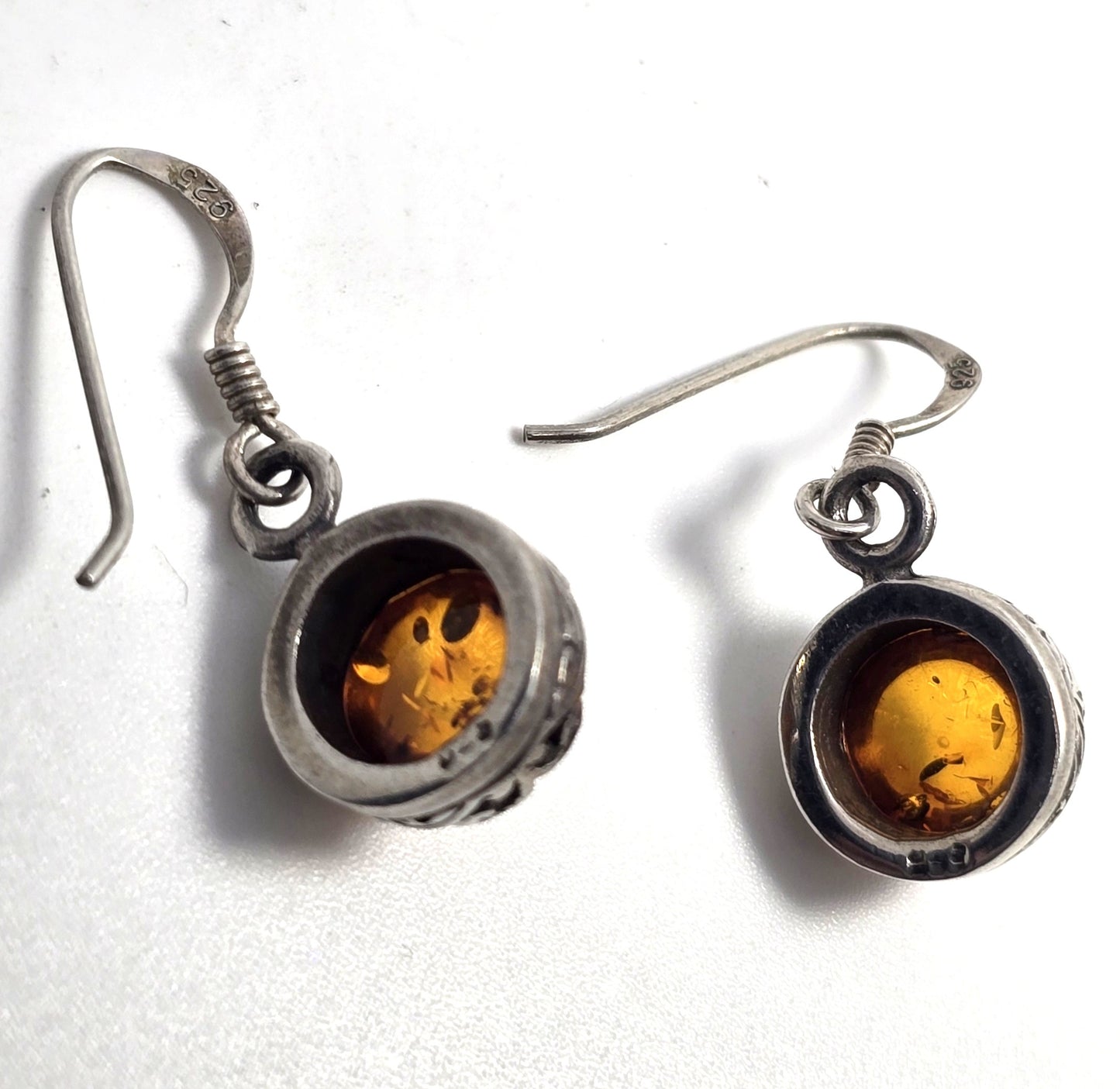 Polish amber sterling silver filigree Drop lever back earrings
