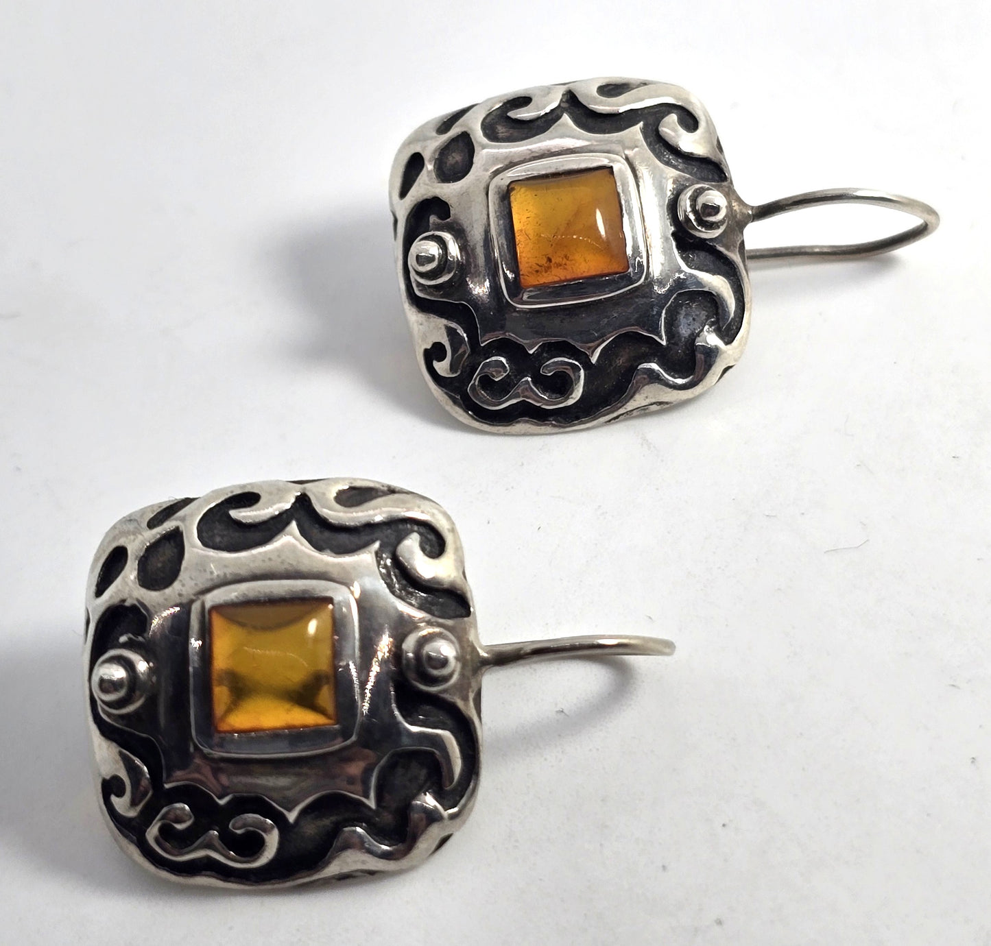 Silpada Sterling Silver 925 Silver Amber Scroll Earrings Retired W0911
