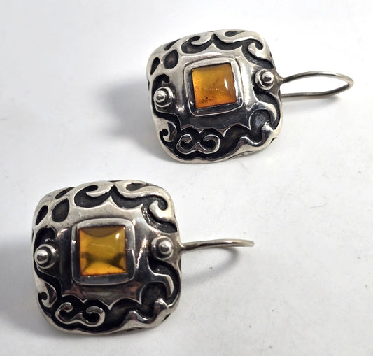 Silpada Sterling Silver 925 Silver Amber Scroll Earrings Retired W0911