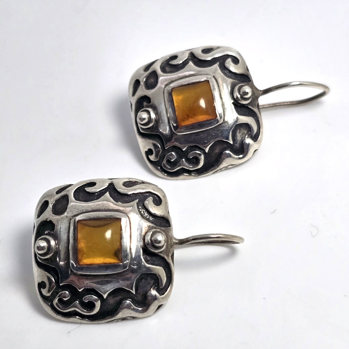 Silpada Sterling Silver 925 Silver Amber Scroll Earrings Retired W0911