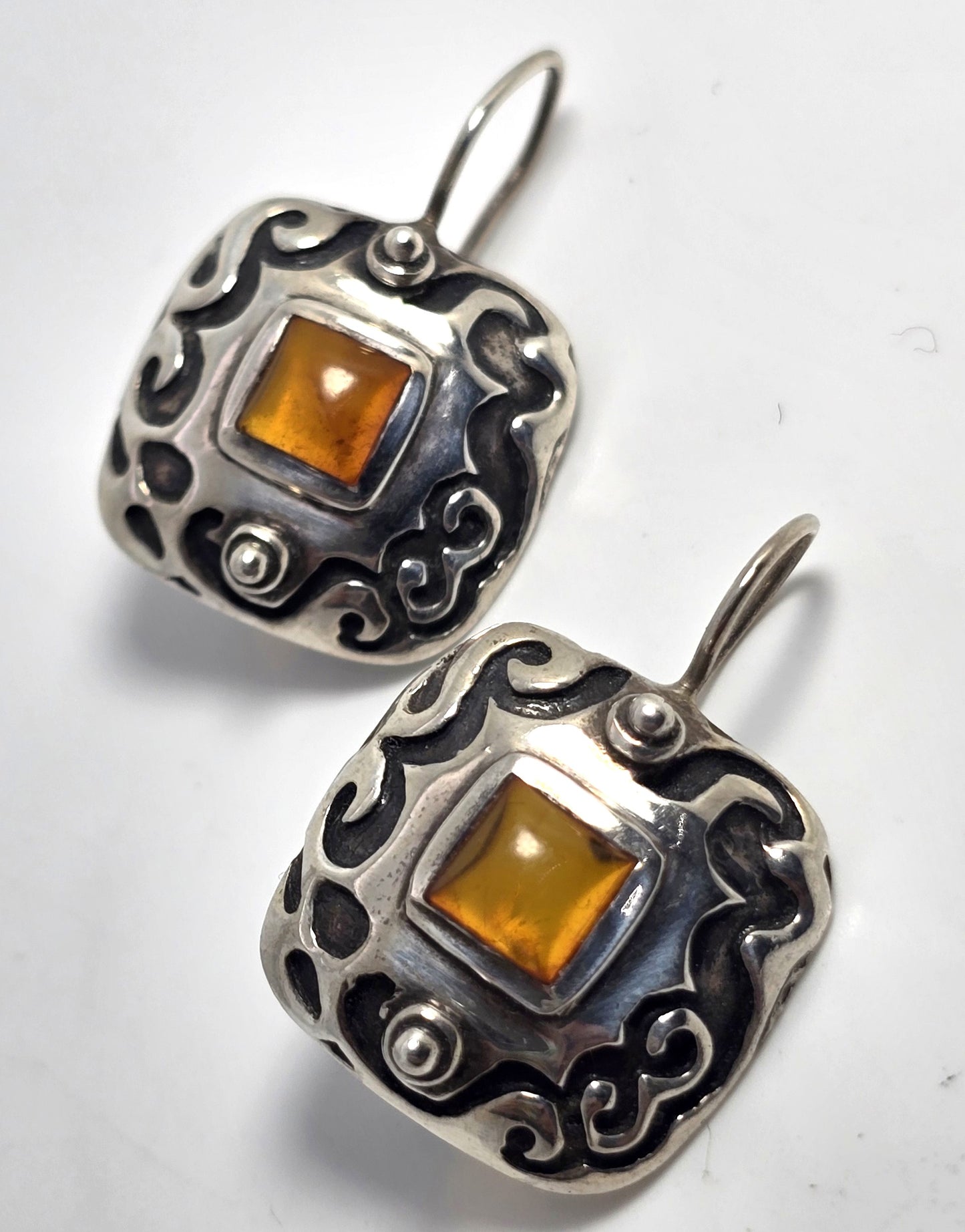 Silpada Sterling Silver 925 Silver Amber Scroll Earrings Retired W0911