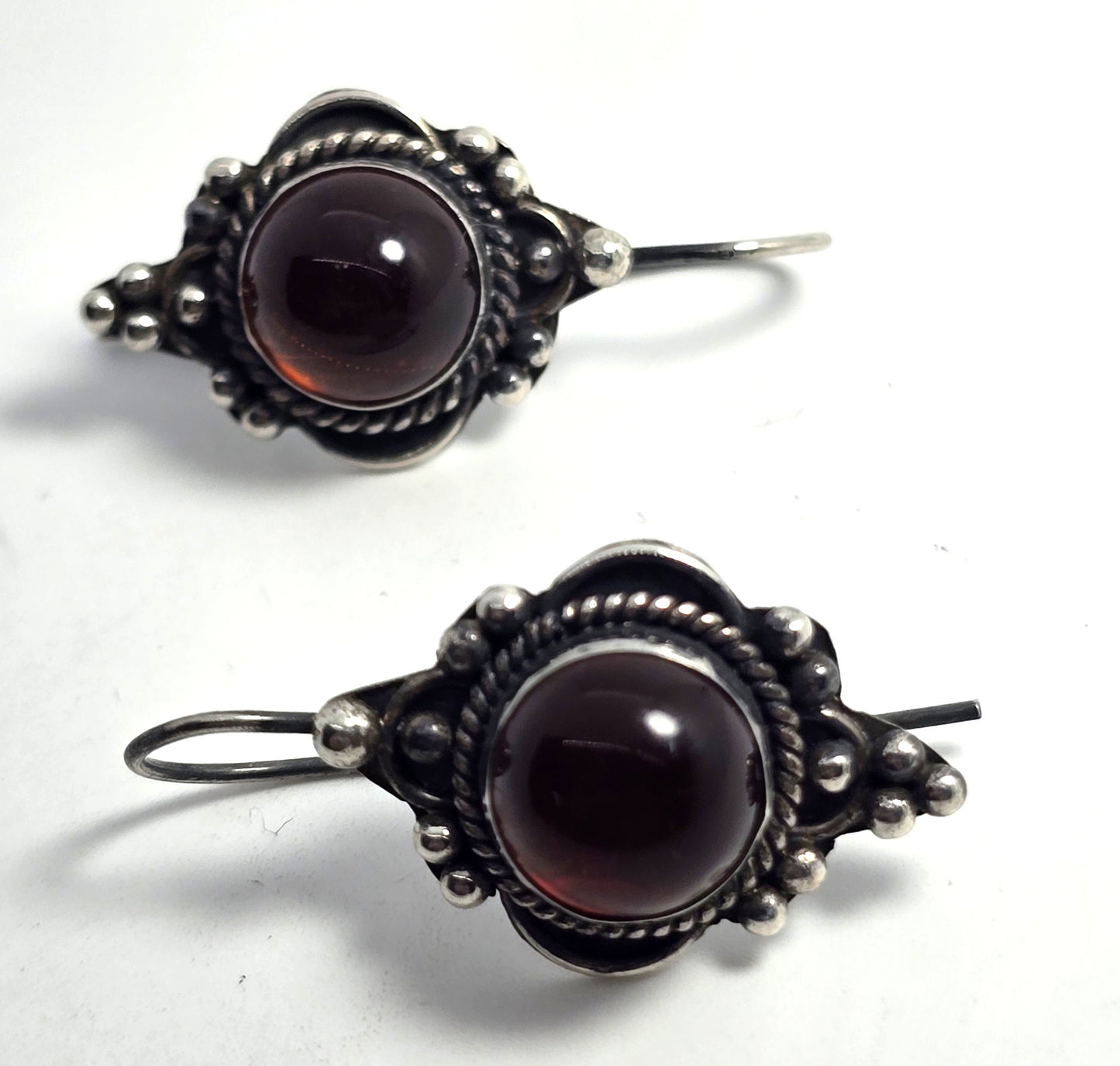 Amber sterling silver Bali Balinese tribal hook and latch vintage earrings