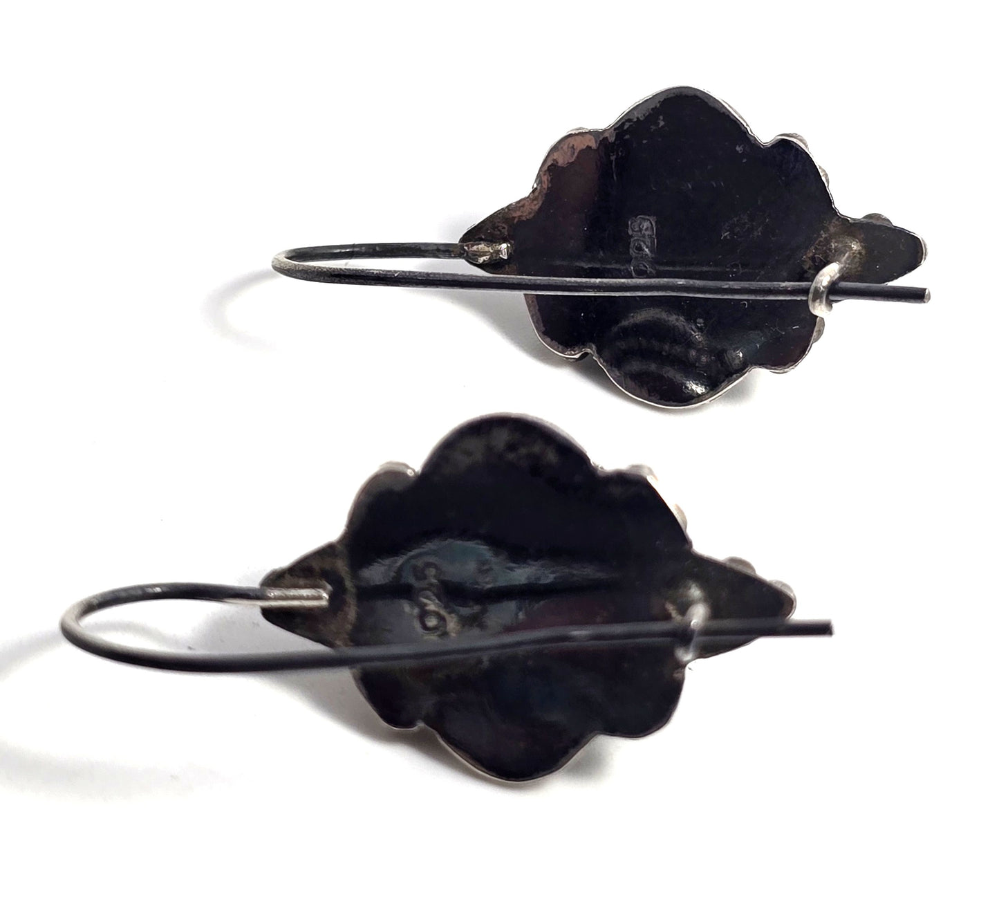 Amber sterling silver Bali Balinese tribal hook and latch vintage earrings