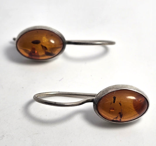 Polish amber sterling silver drop hook and latch earrings