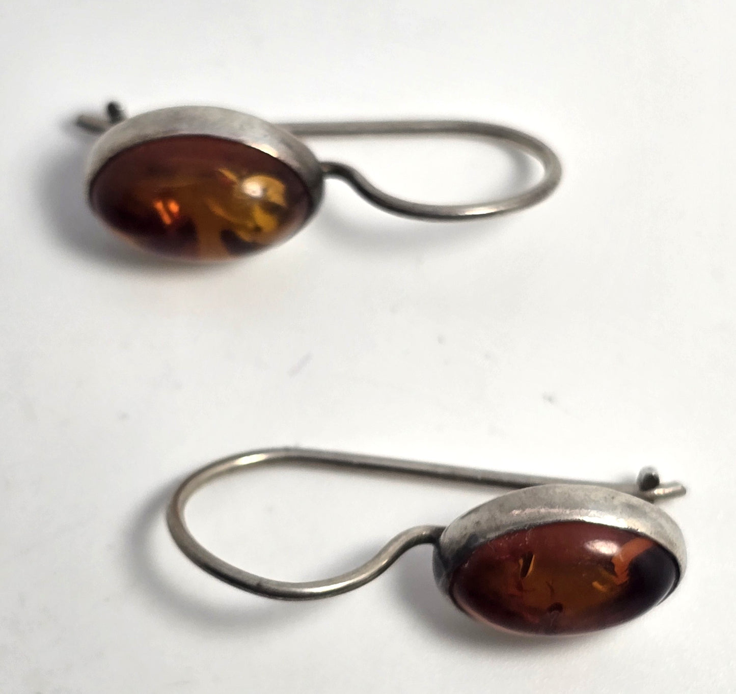 Polish amber sterling silver drop hook and latch earrings