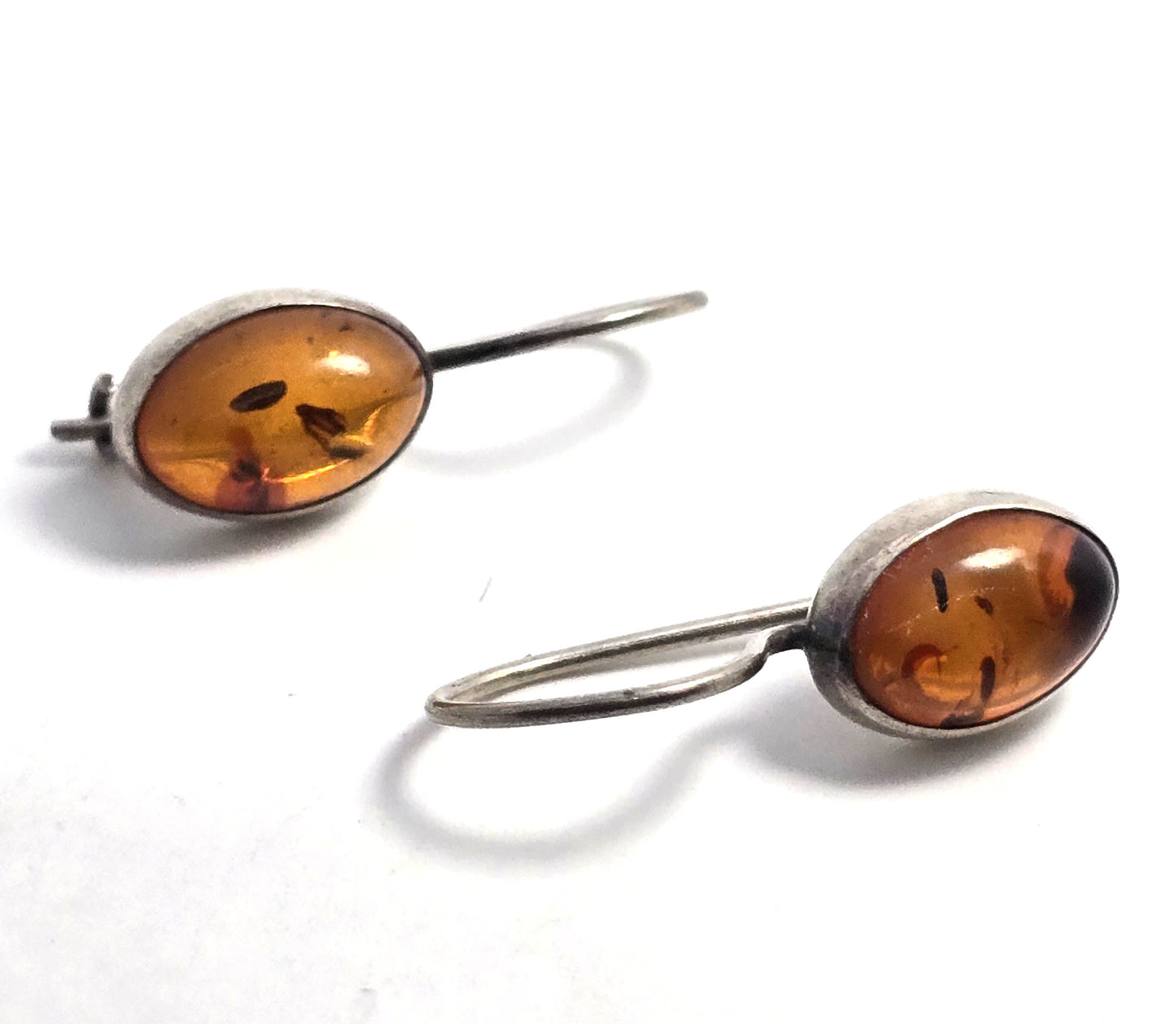 Polish amber sterling silver drop hook and latch earrings