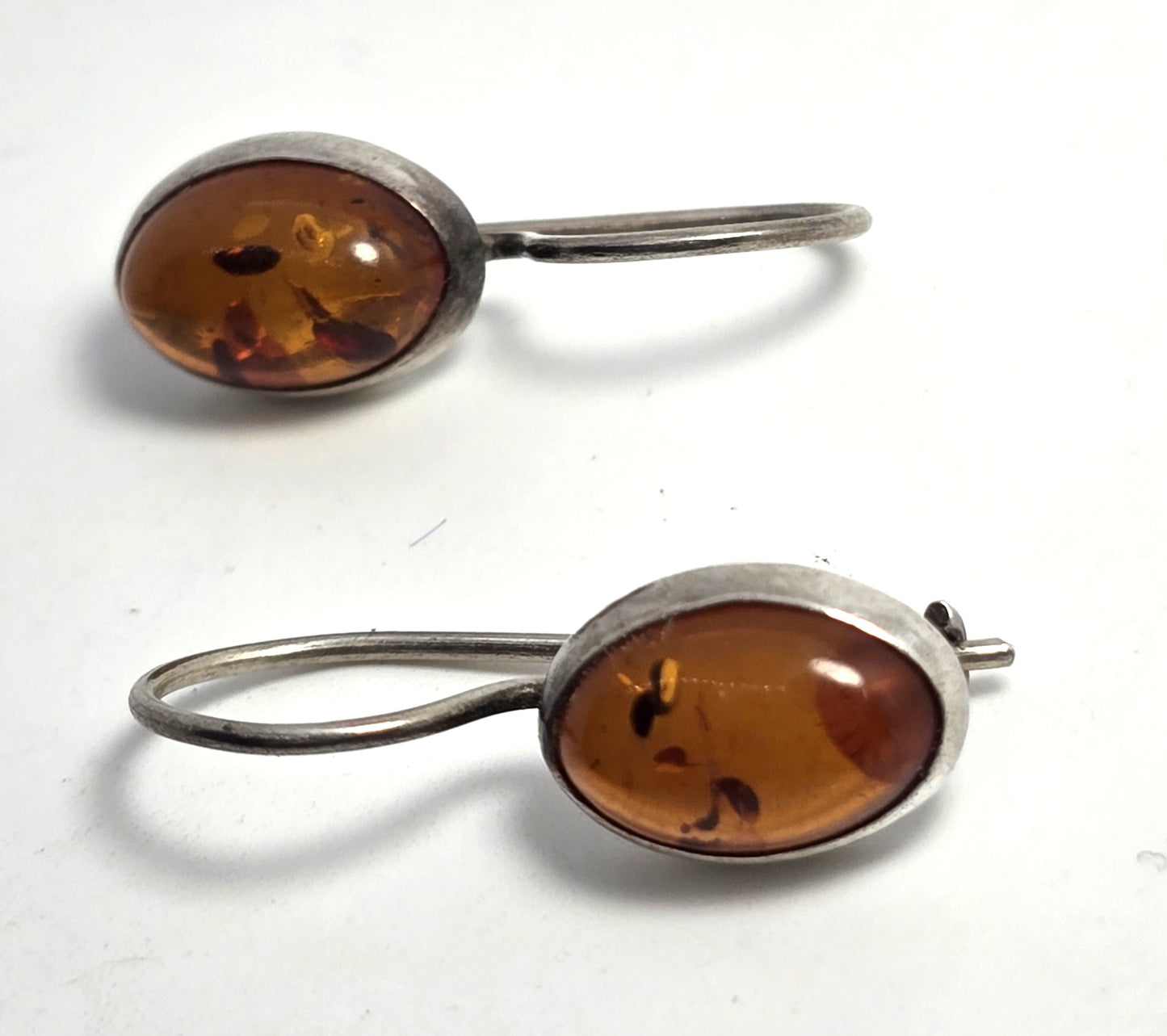 Polish amber sterling silver drop hook and latch earrings