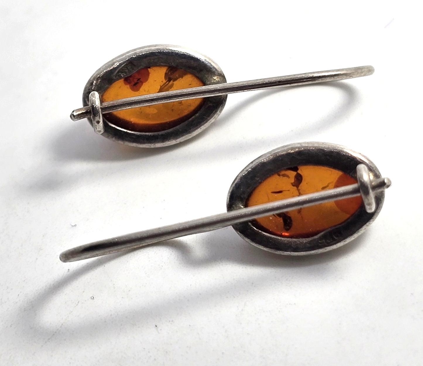 Polish amber sterling silver drop hook and latch earrings