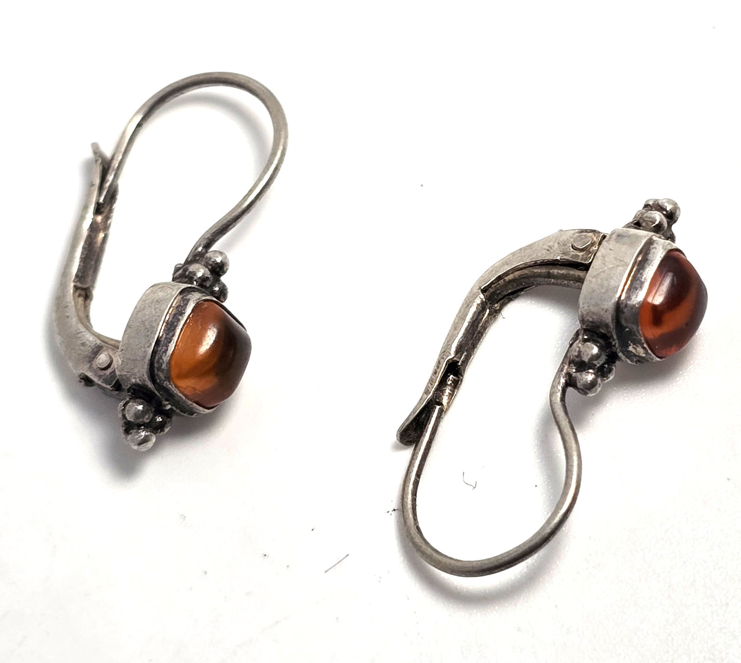 Amber sterling silver Bali Balinese tribal lever back petite vintage earrings