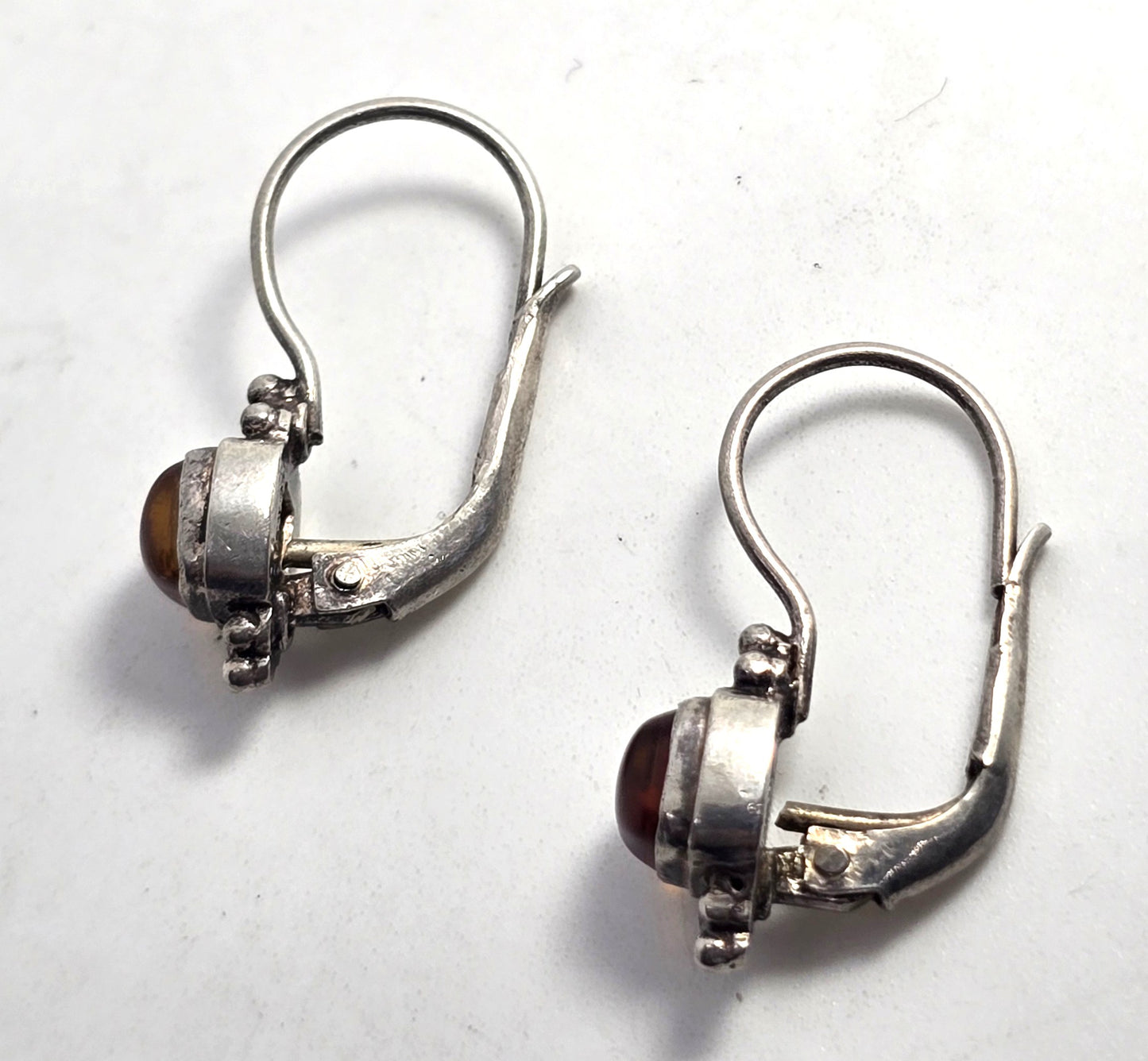 Amber sterling silver Bali Balinese tribal lever back petite vintage earrings