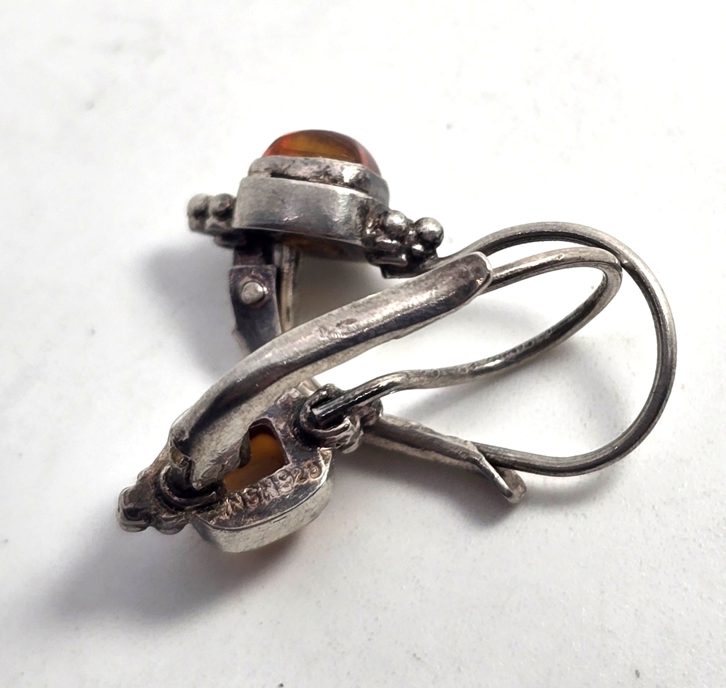 Amber sterling silver Bali Balinese tribal lever back petite vintage earrings