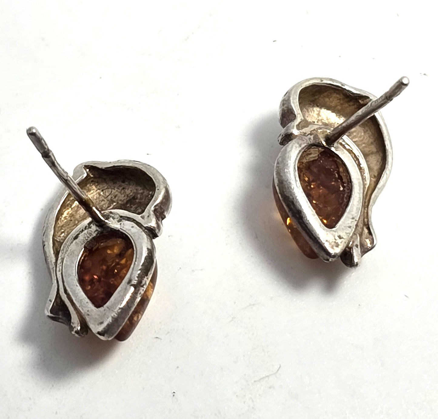 Amber Jumping Dolphin sterling silver stud post vintage earrings