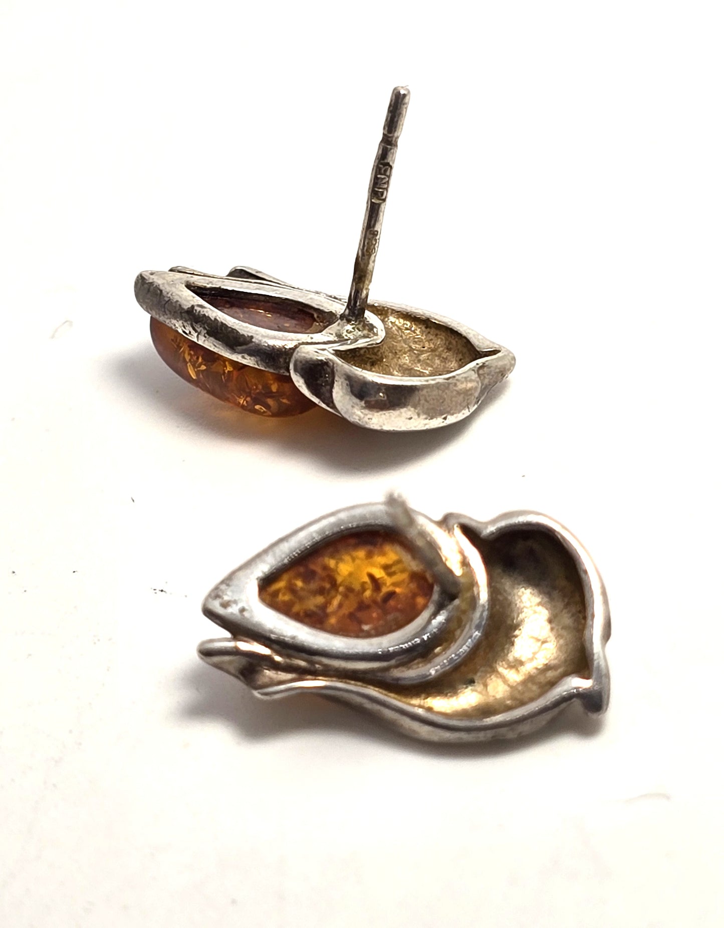 Amber Jumping Dolphin sterling silver stud post vintage earrings
