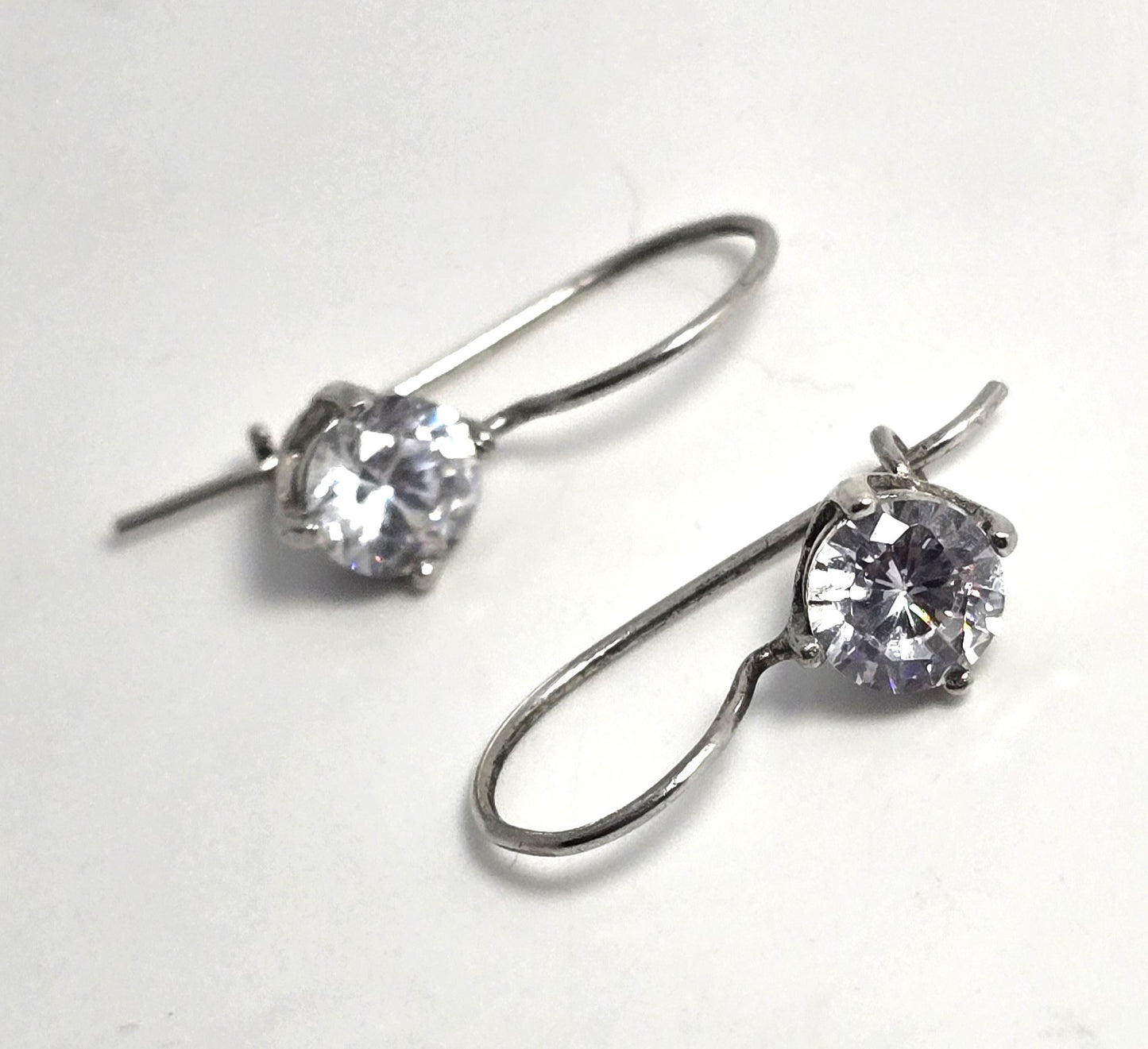 Cubic Zirconia CZ 1ct clear prong set NF solitaire sterling silver drop earrings