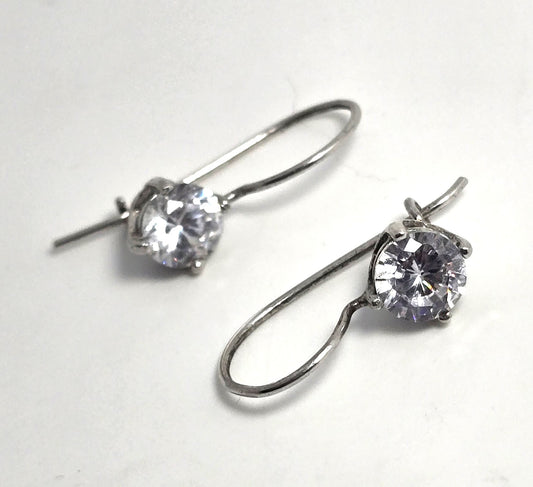 Cubic Zirconia CZ 1ct clear prong set NF solitaire sterling silver drop earrings