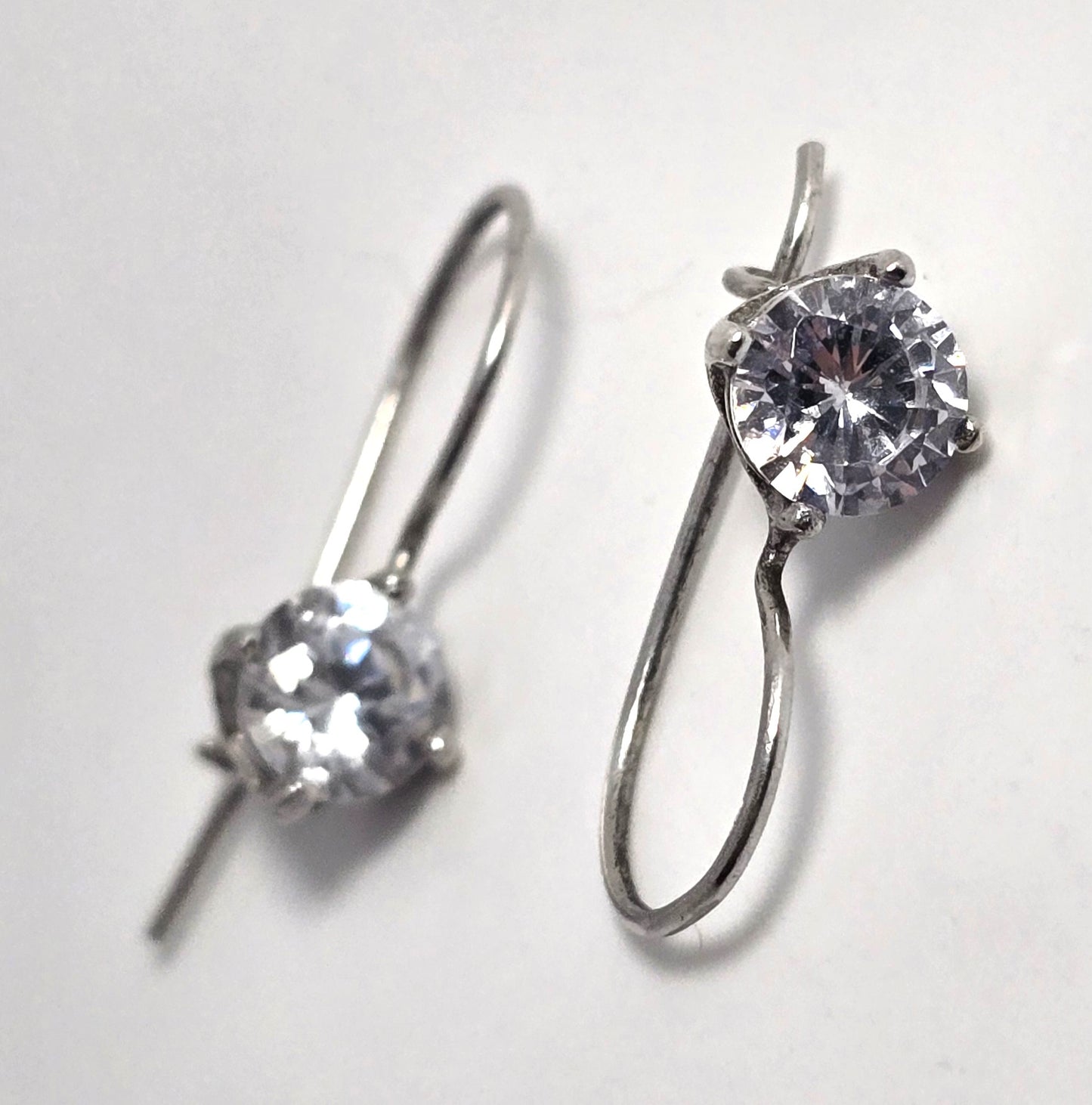 Cubic Zirconia CZ 1ct clear prong set NF solitaire sterling silver drop earrings