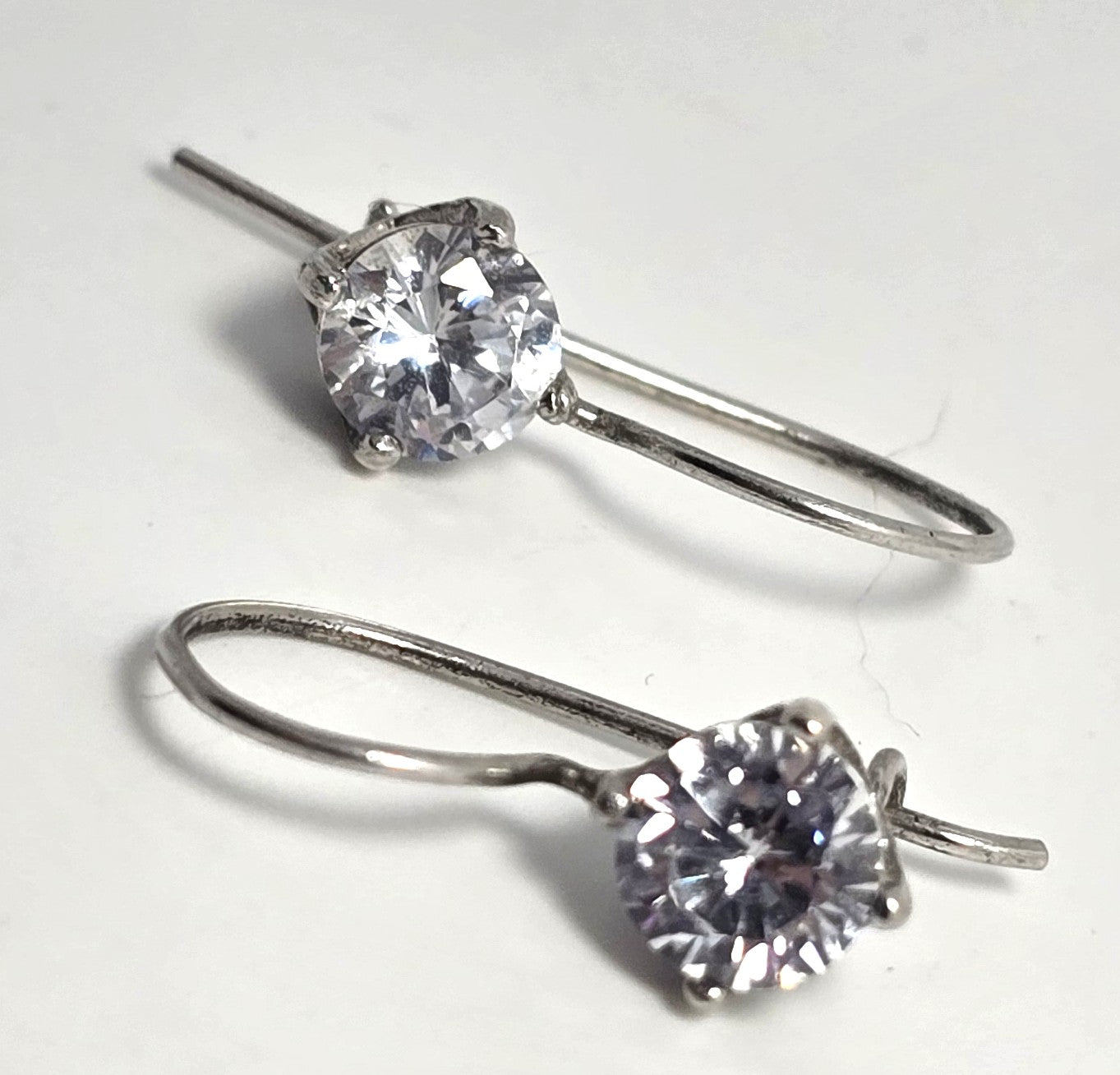 Cubic Zirconia CZ 1ct clear prong set NF solitaire sterling silver drop earrings